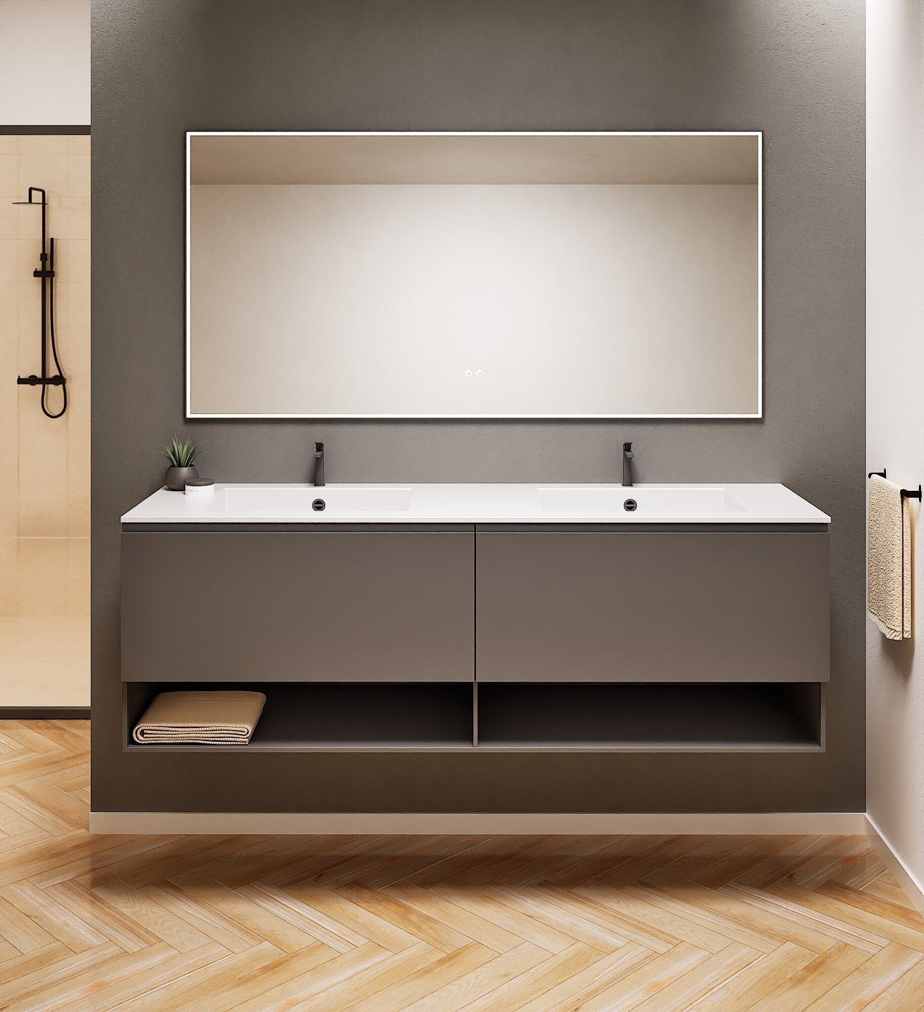 ALBA – Double Corian® Basin Unit with 2 Aligned Drawers and buttom Shelves - ROVALUX