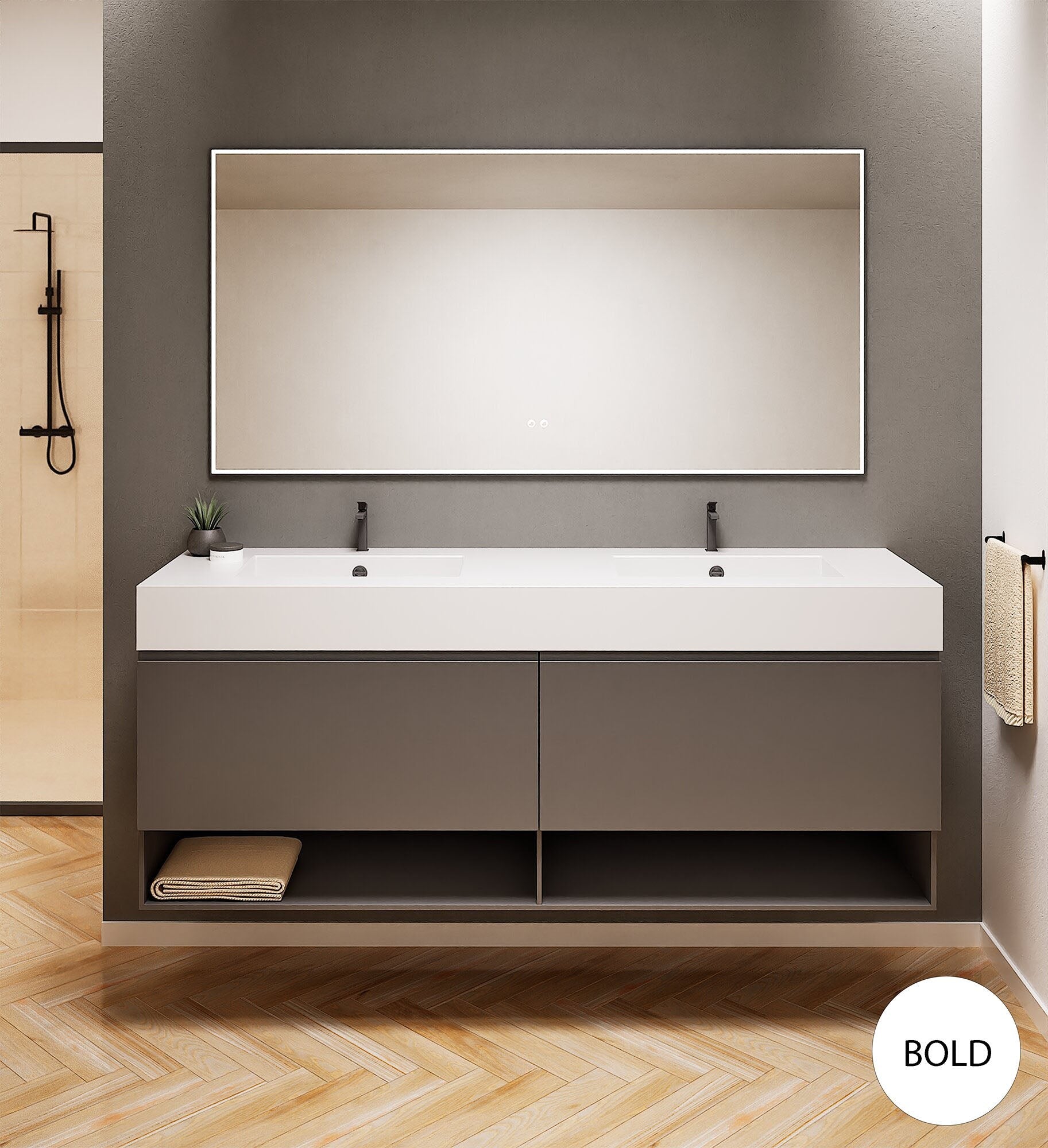 ALBA – Double Corian® Basin Unit with 2 Aligned Drawers and buttom Shelves - ROVALUX