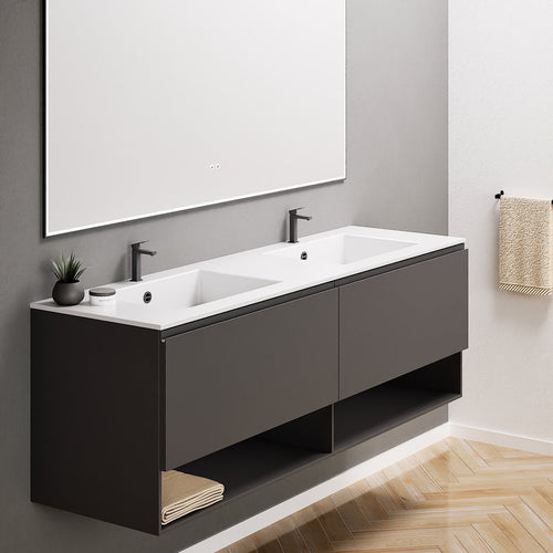 ALBA – Double Corian® Basin Unit with 2 Aligned Drawers and buttom Shelves - ROVALUX