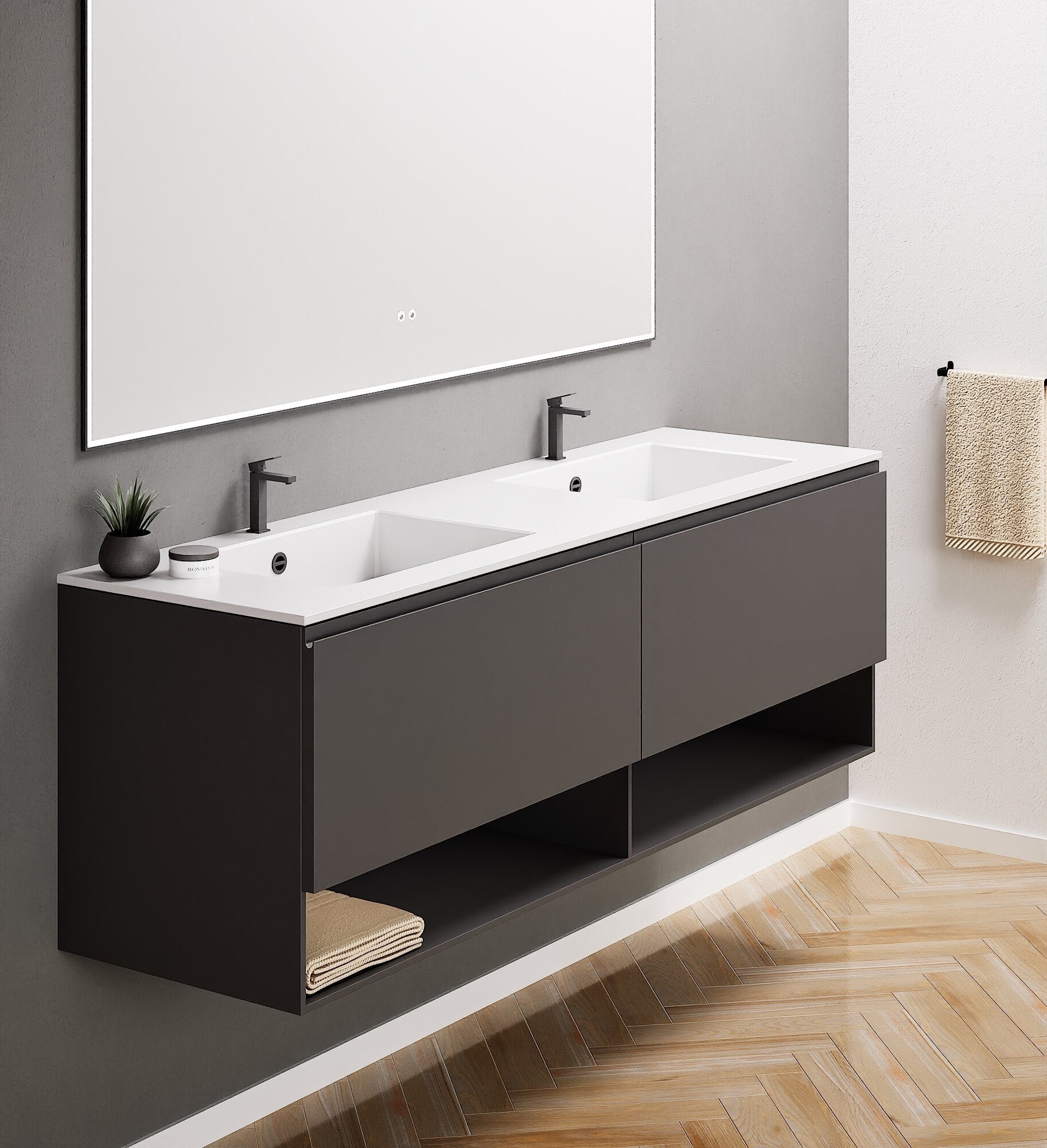 ALBA – Double Corian® Basin Unit with 2 Aligned Drawers and buttom Shelves - ROVALUX
