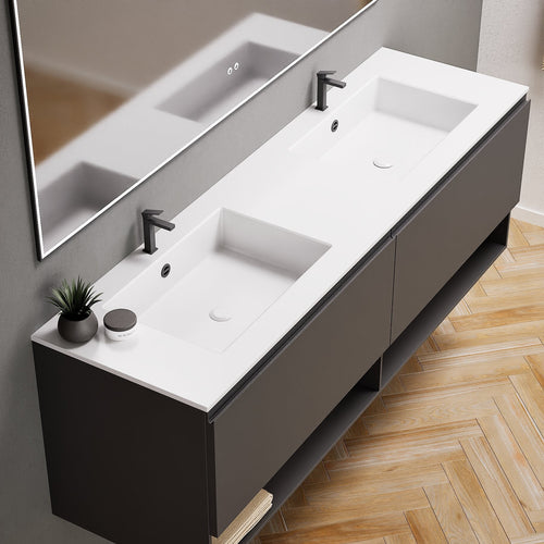 ALBA – Double Corian® Basin Unit with 2 Aligned Drawers and buttom Shelves - ROVALUX