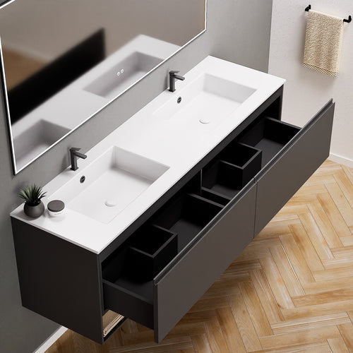 ALBA – Double Corian® Basin Unit with 2 Aligned Drawers and buttom Shelves - ROVALUX