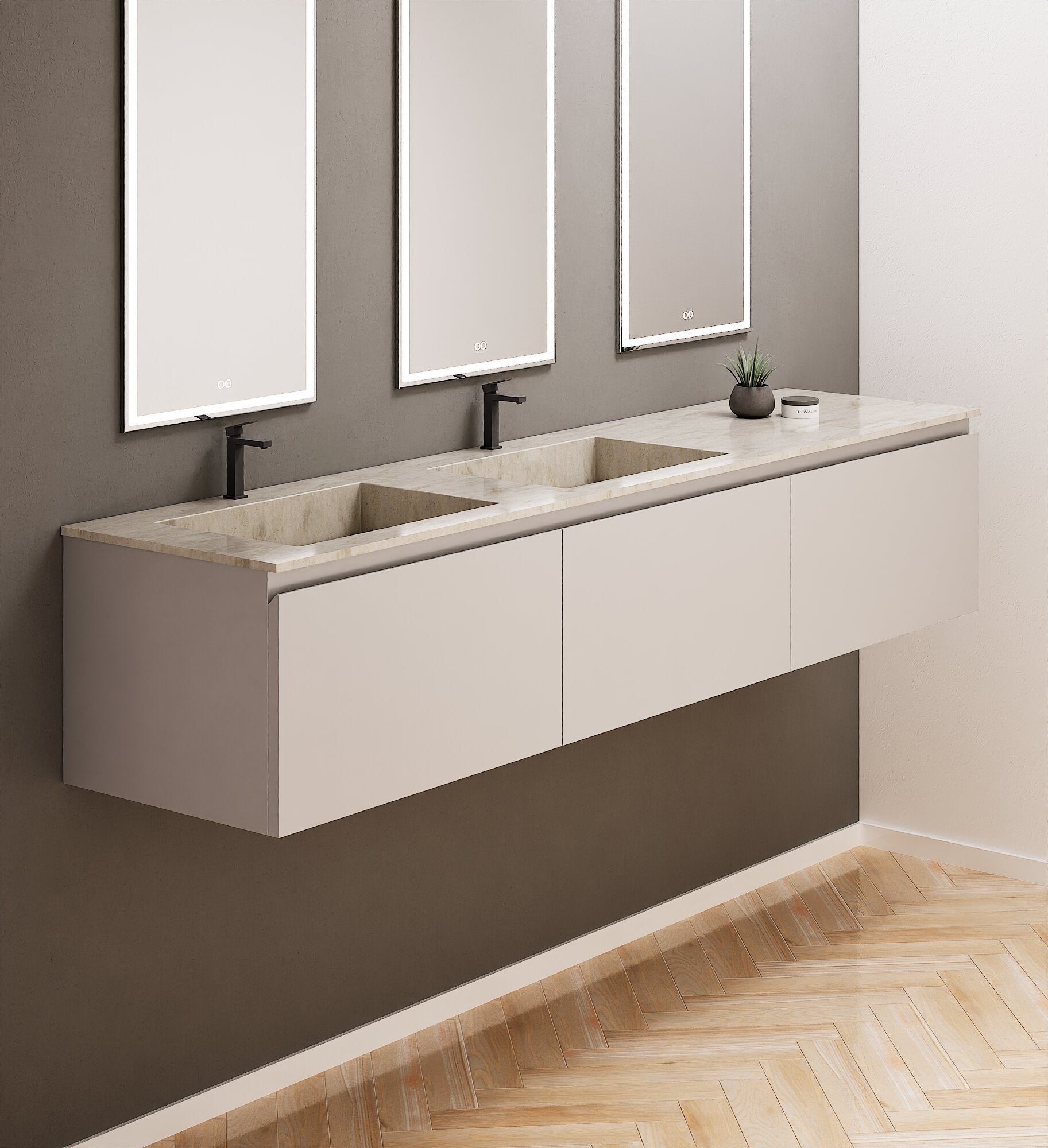 ALBA – Double Corian® Basin Unit with 3 Aligned Drawers - ROVALUX