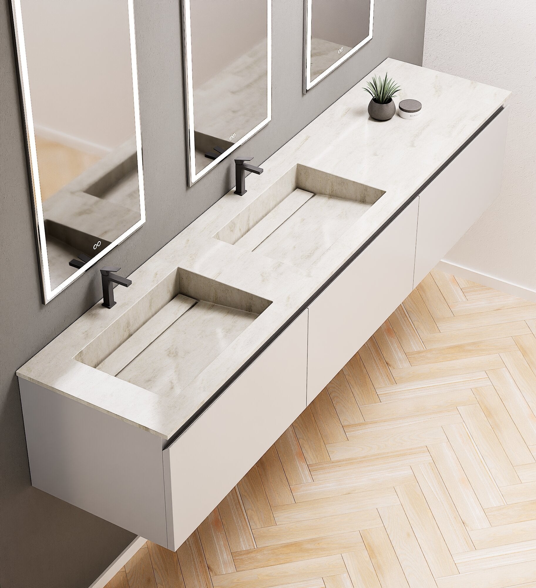 ALBA – Double Corian® Basin Unit with 3 Aligned Drawers - ROVALUX