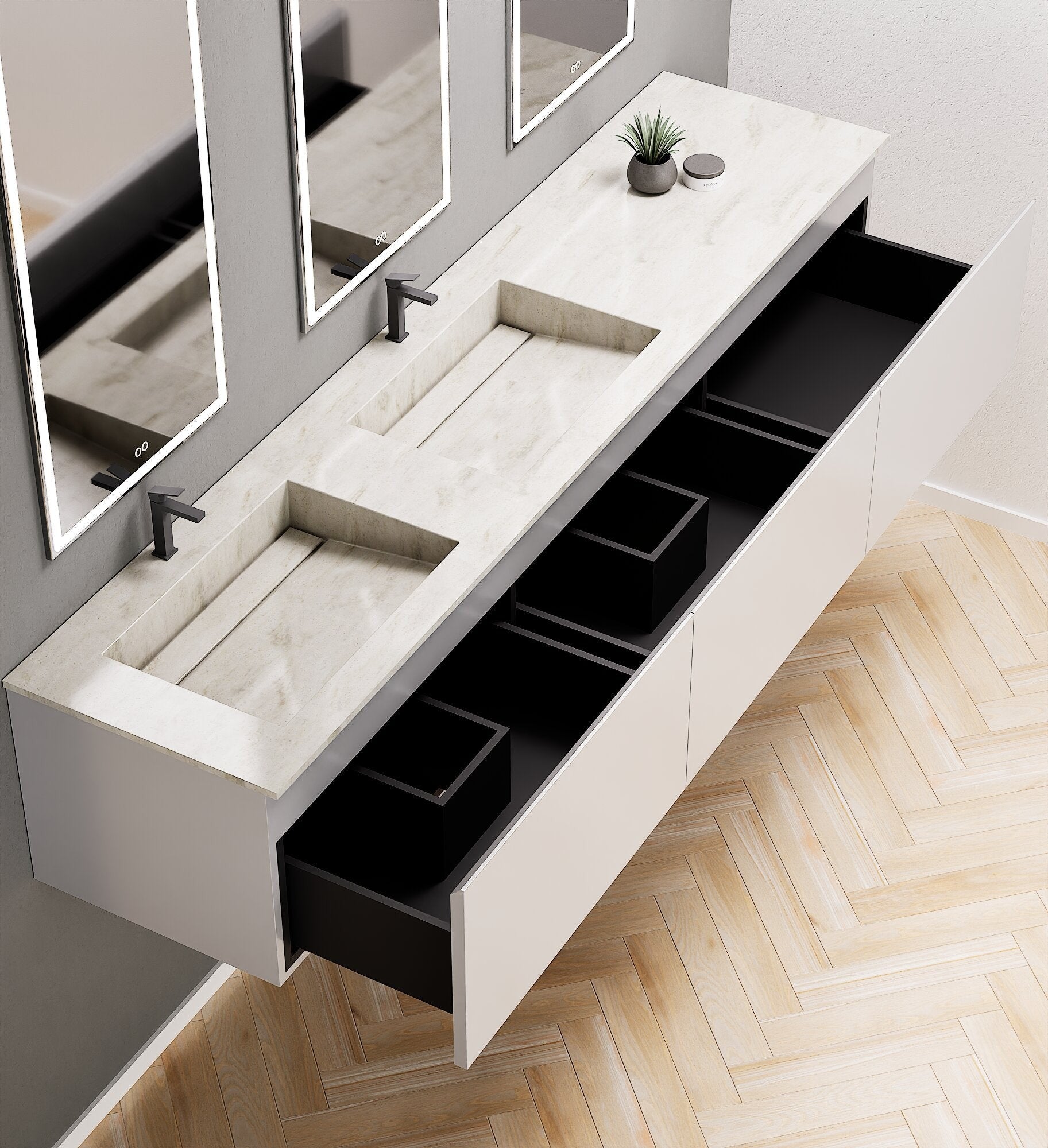 ALBA – Double Corian® Basin Unit with 3 Aligned Drawers - ROVALUX