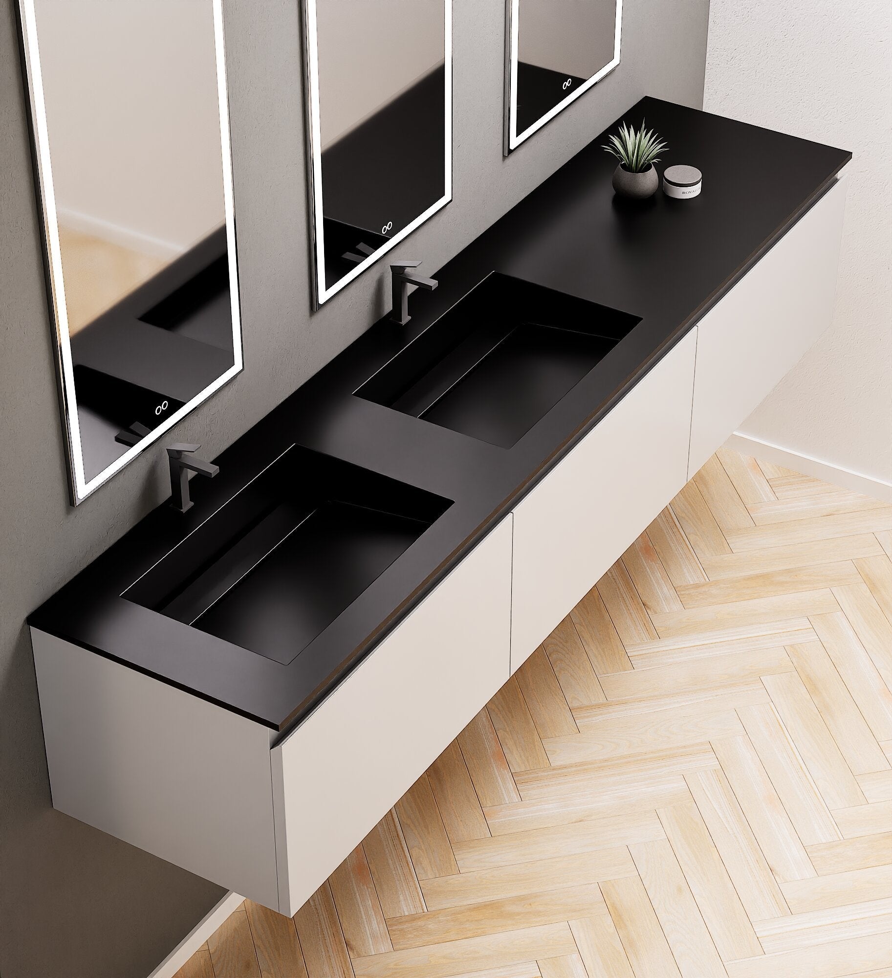 ALBA – Double Corian® Basin Unit with 3 Aligned Drawers - ROVALUX