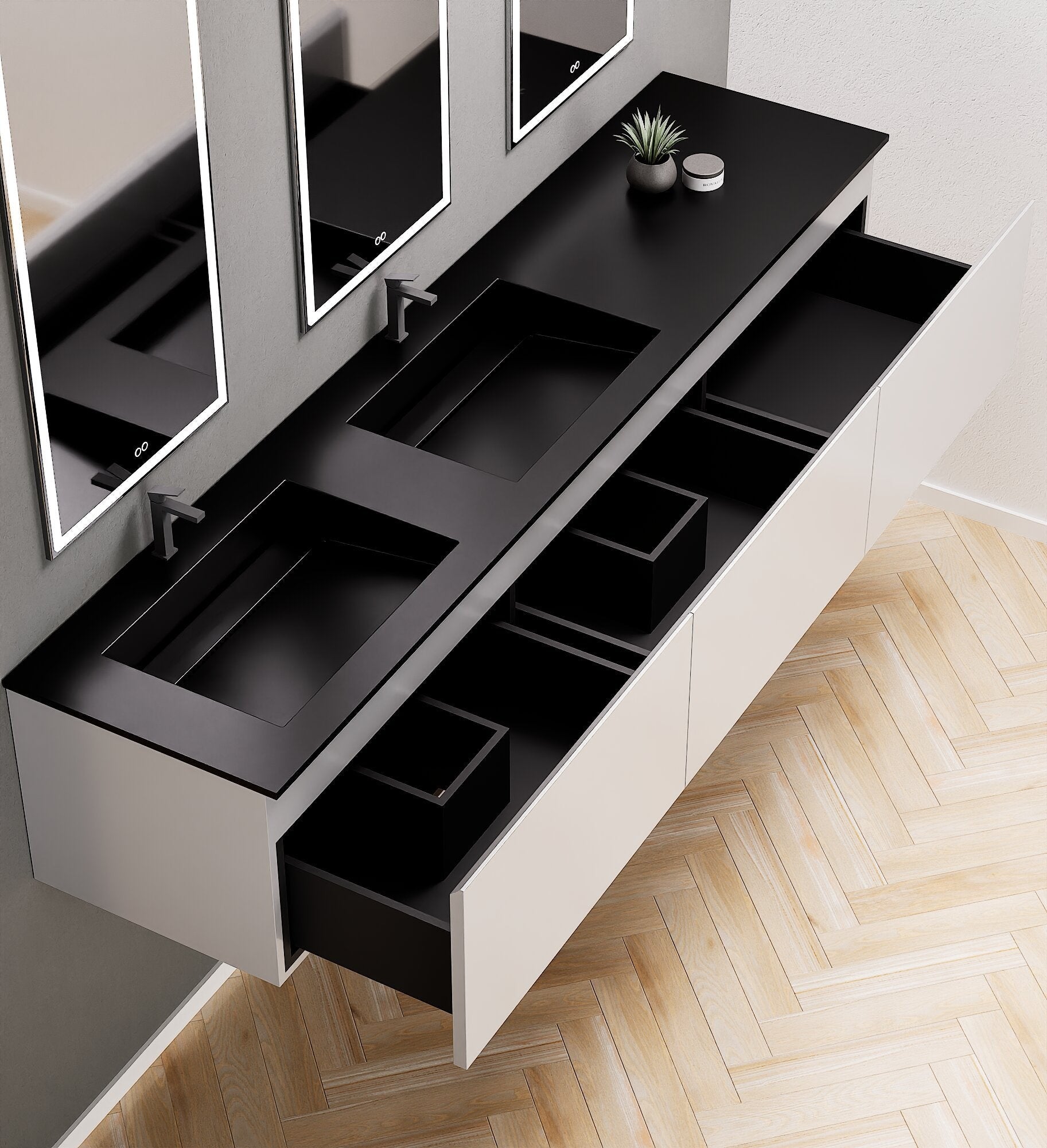 ALBA – Double Corian® Basin Unit with 3 Aligned Drawers - ROVALUX