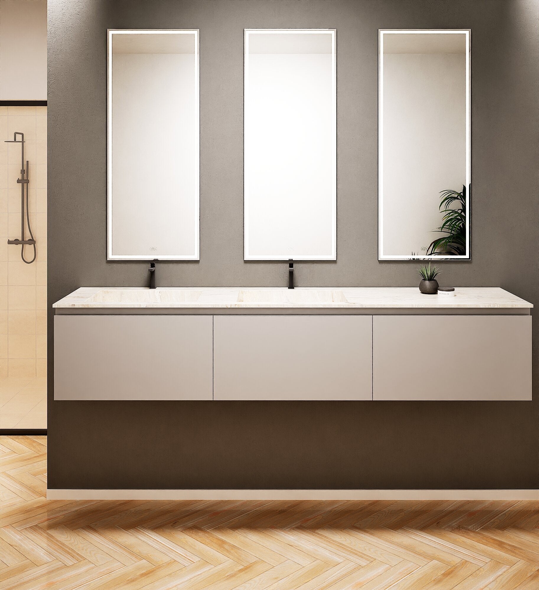 ALBA – Double Corian® Basin Unit with 3 Aligned Drawers - ROVALUX