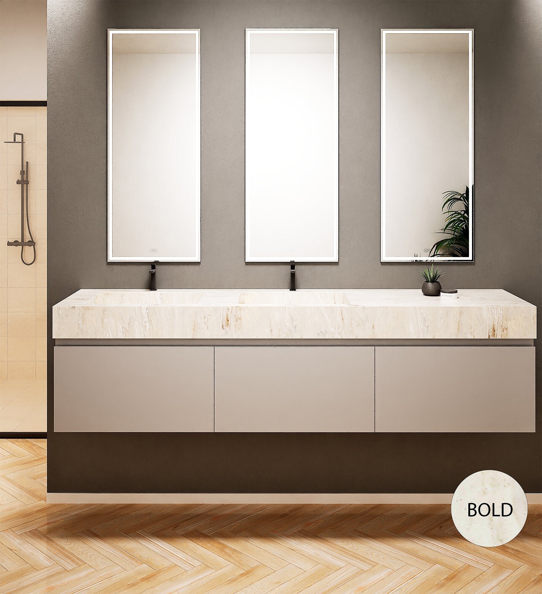 ALBA – Double Corian® Basin Unit with 3 Aligned Drawers - ROVALUX