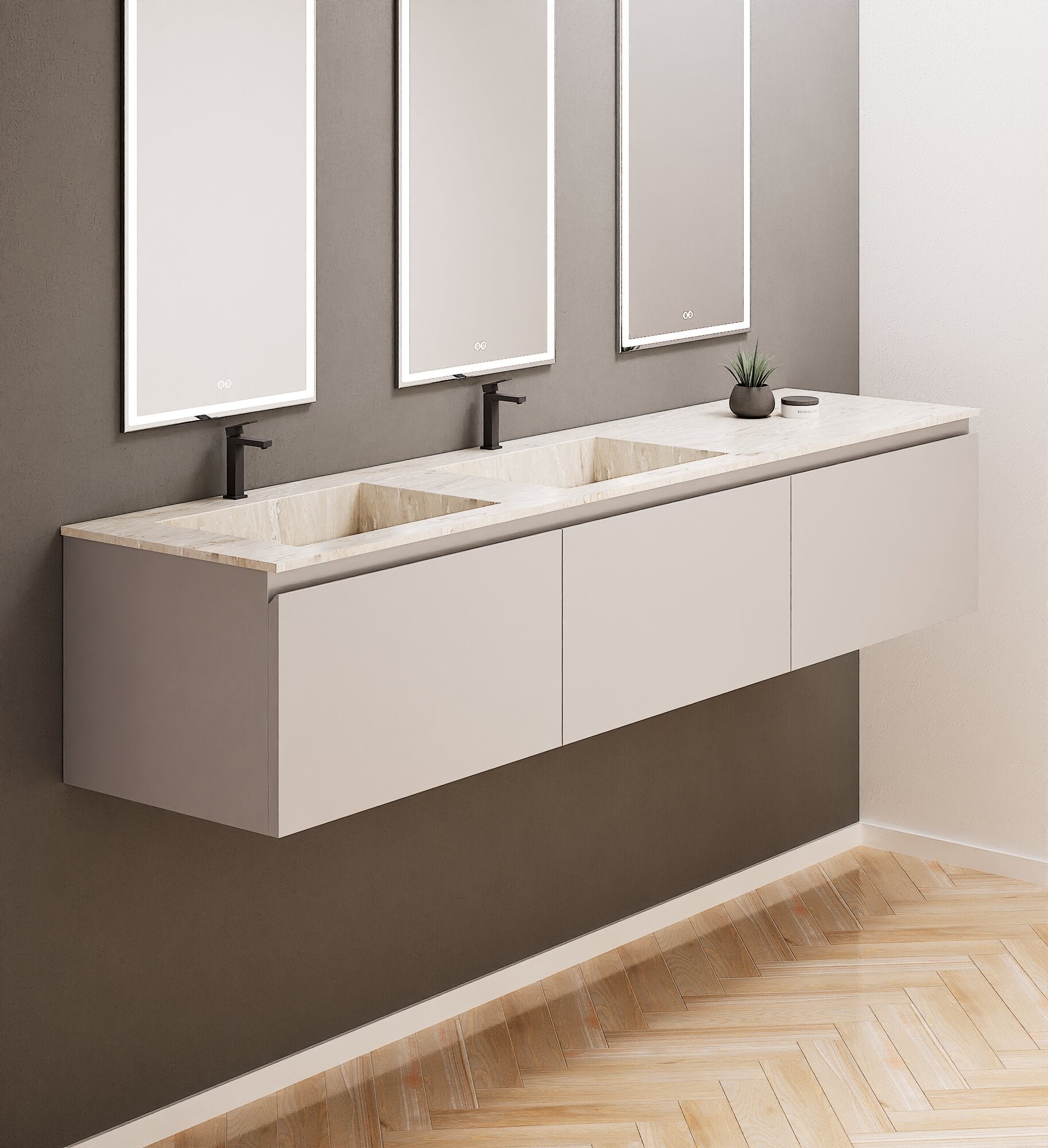 ALBA – Double Corian® Basin Unit with 3 Aligned Drawers - ROVALUX