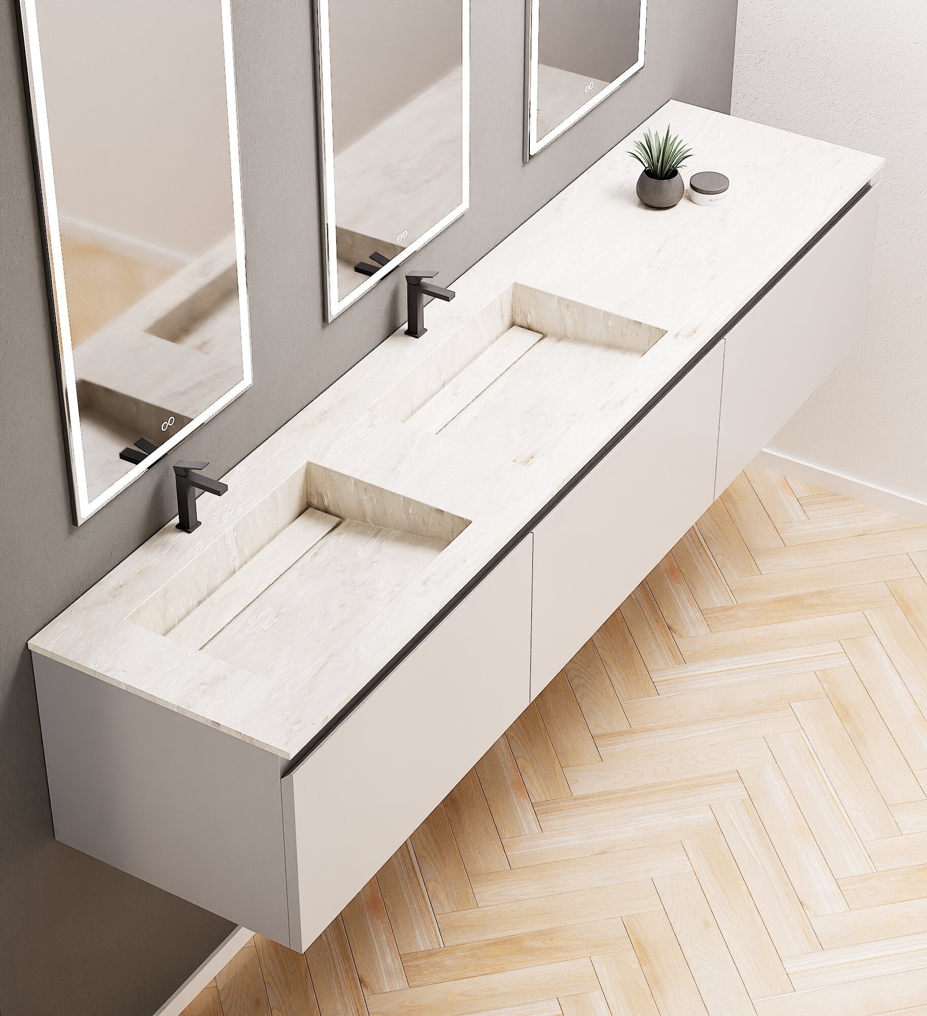 ALBA – Double Corian® Basin Unit with 3 Aligned Drawers - ROVALUX