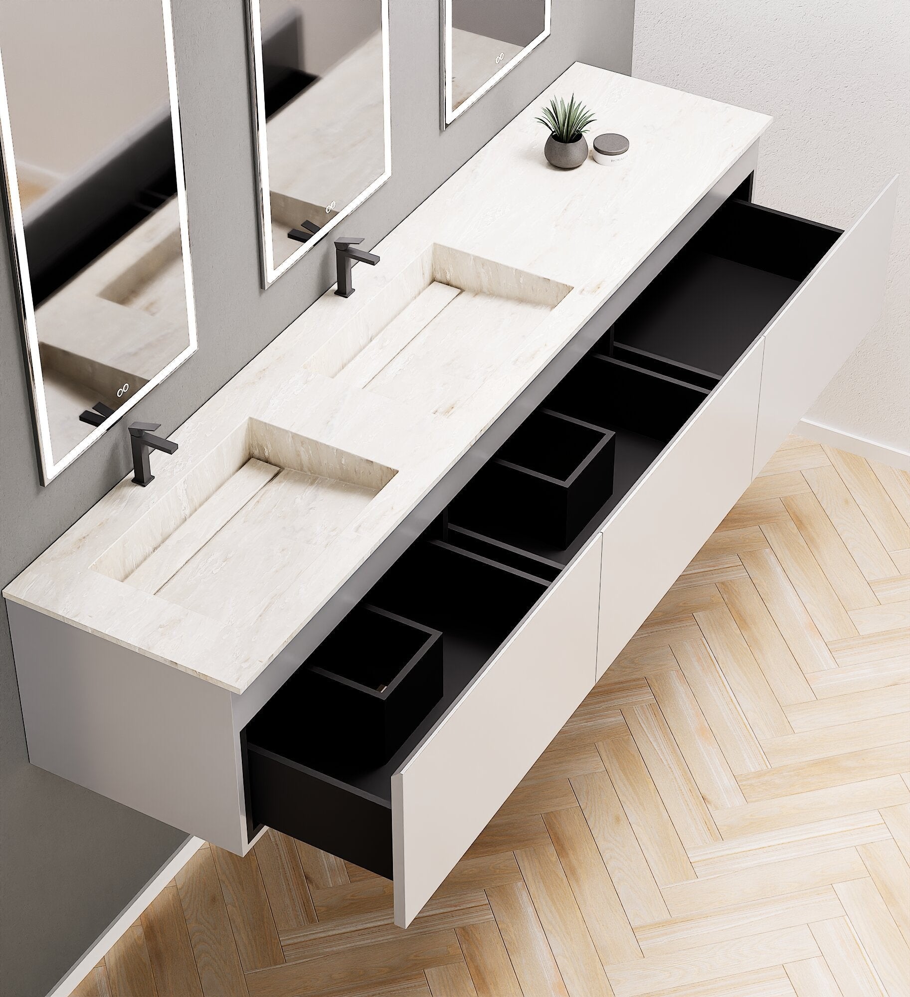ALBA – Double Corian® Basin Unit with 3 Aligned Drawers - ROVALUX