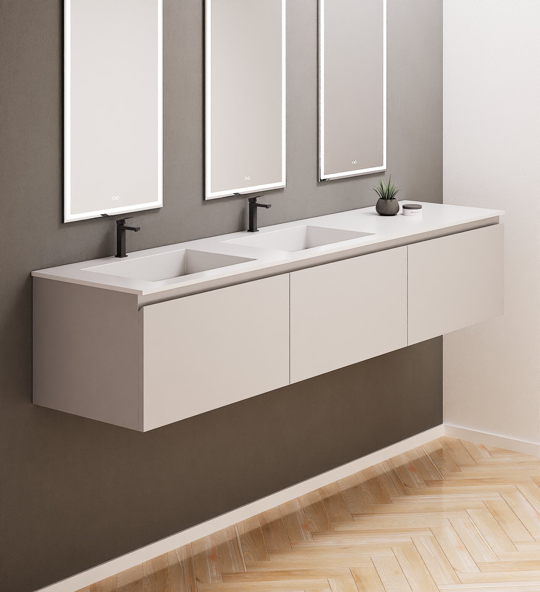 ALBA – Double Corian® Basin Unit with 3 Aligned Drawers - ROVALUX