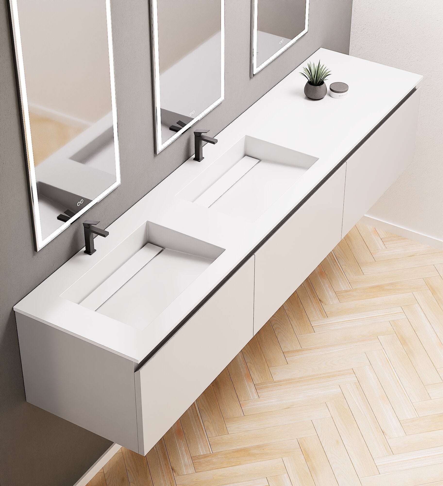 ALBA – Double Corian® Basin Unit with 3 Aligned Drawers - ROVALUX