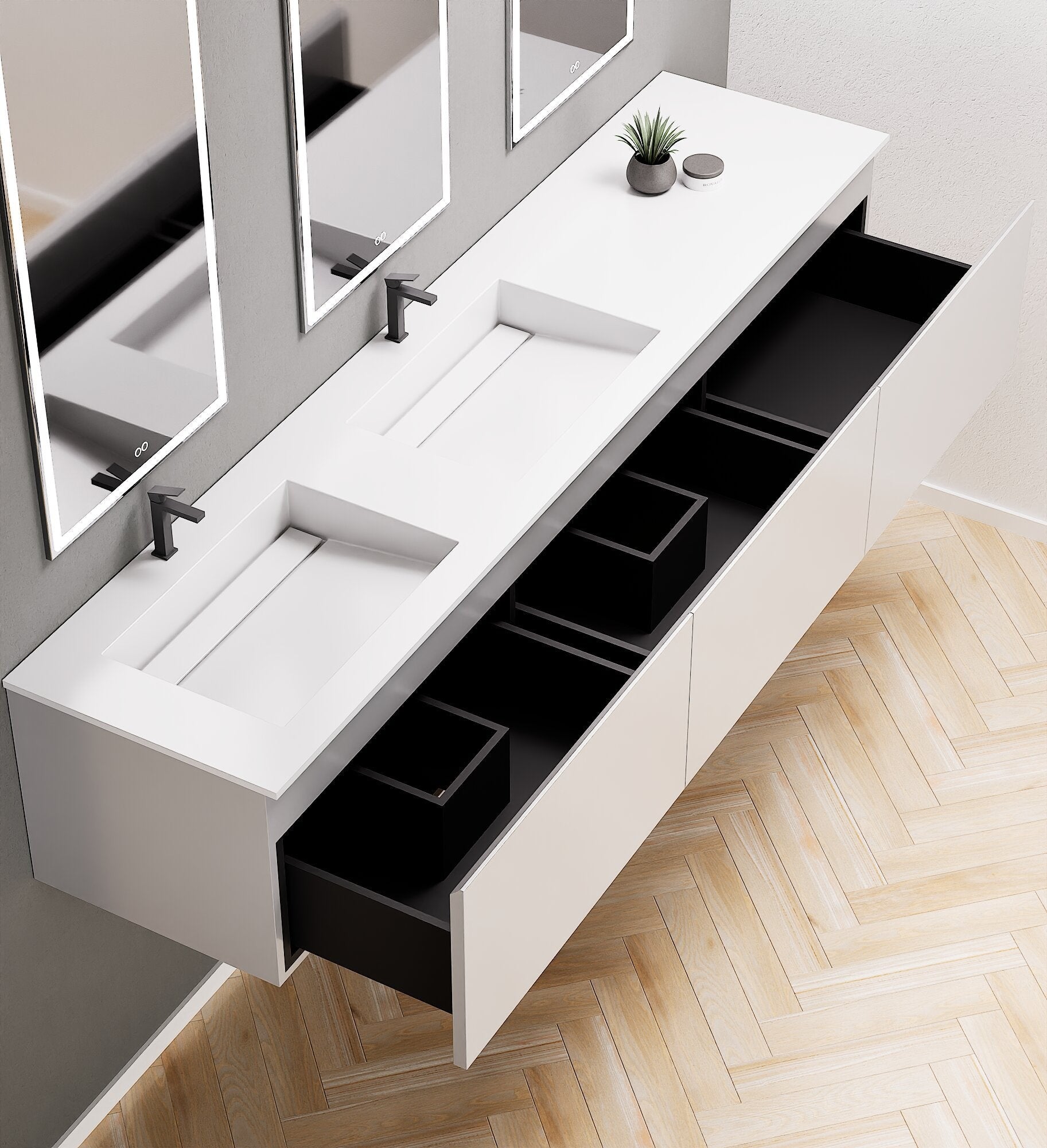 ALBA – Double Corian® Basin Unit with 3 Aligned Drawers - ROVALUX