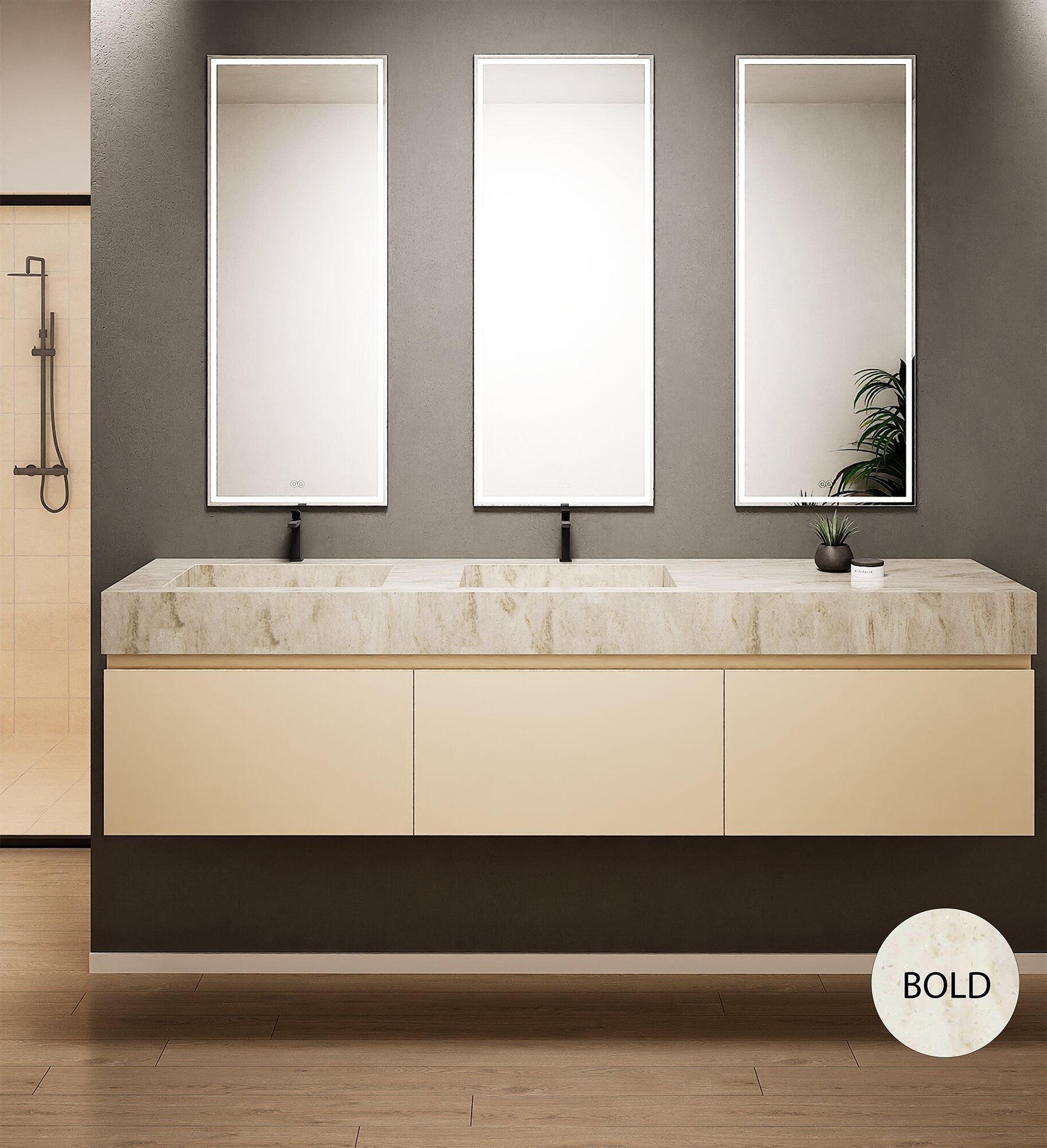 ALBA – Double Corian® Basin Unit with 3 Aligned Drawers - ROVALUX