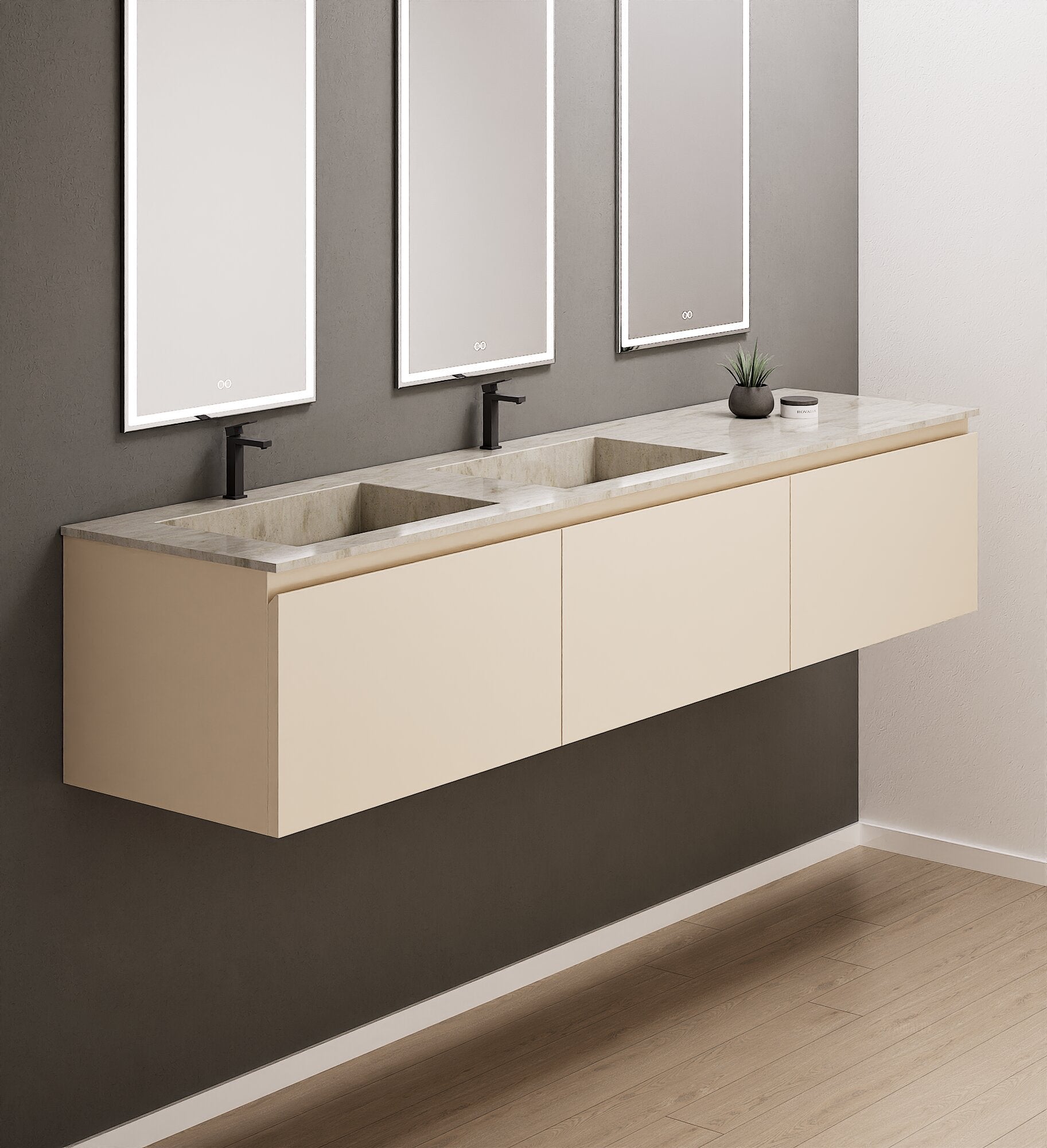 ALBA – Double Corian® Basin Unit with 3 Aligned Drawers - ROVALUX