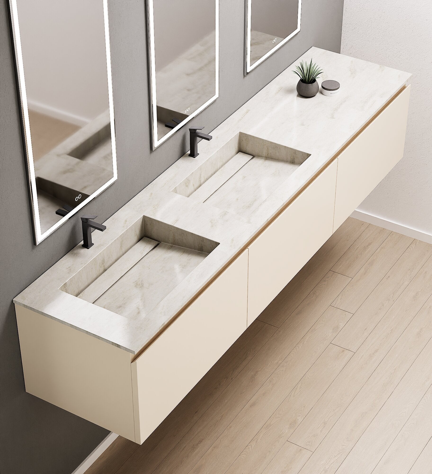 ALBA – Double Corian® Basin Unit with 3 Aligned Drawers - ROVALUX
