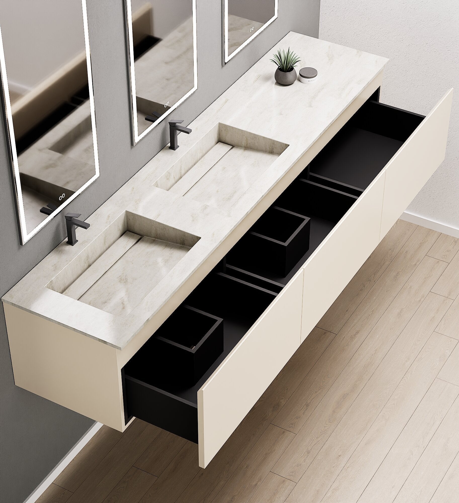 ALBA – Double Corian® Basin Unit with 3 Aligned Drawers - ROVALUX