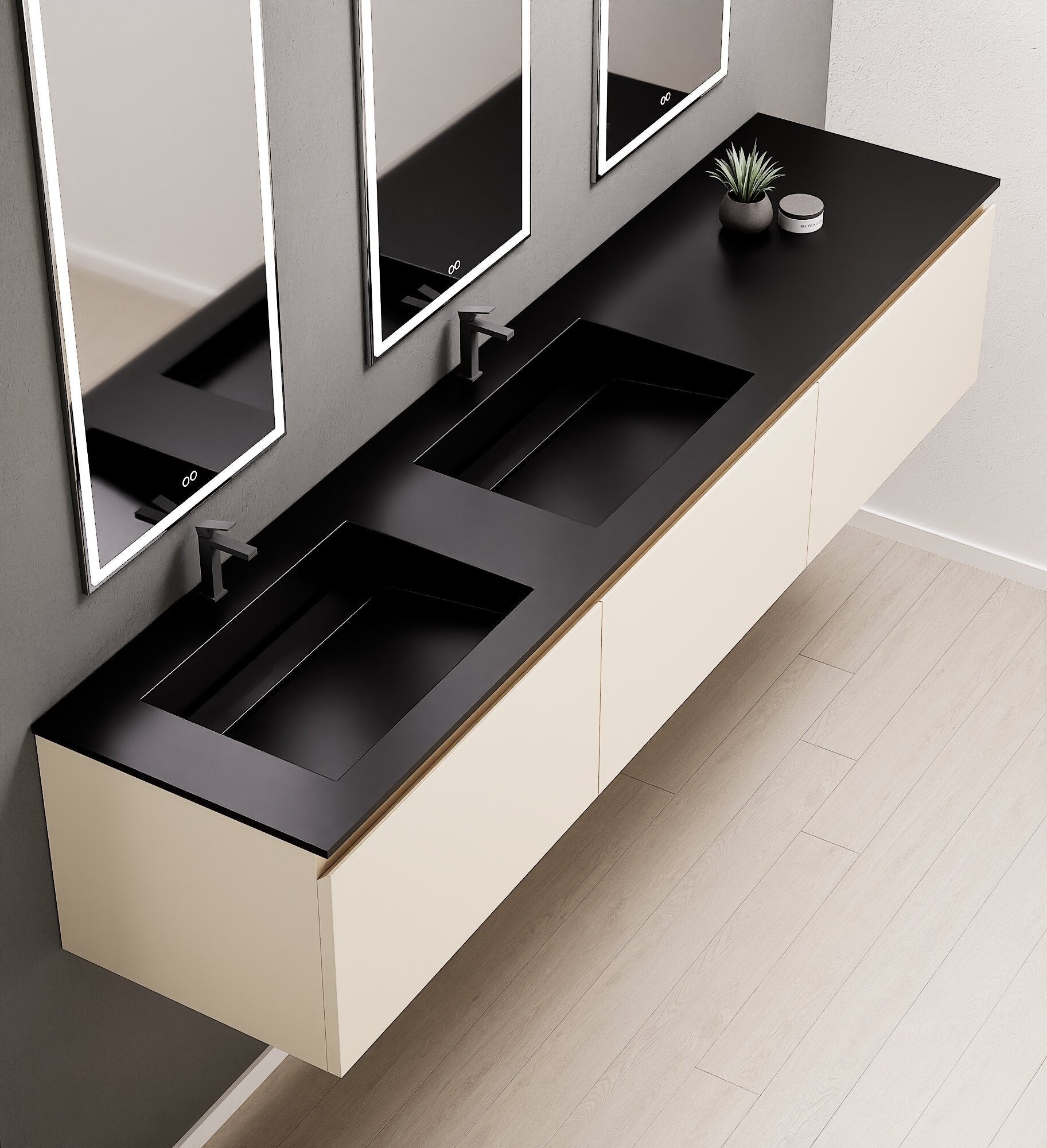 ALBA – Double Corian® Basin Unit with 3 Aligned Drawers - ROVALUX