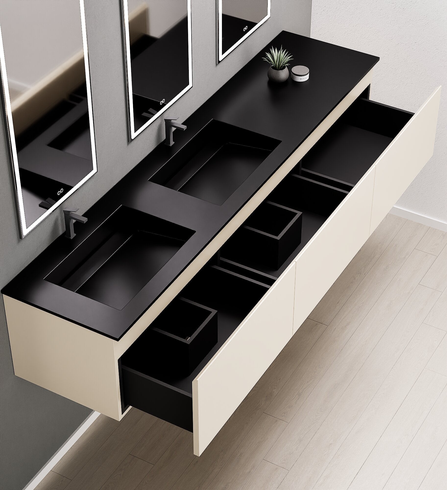 ALBA – Double Corian® Basin Unit with 3 Aligned Drawers - ROVALUX