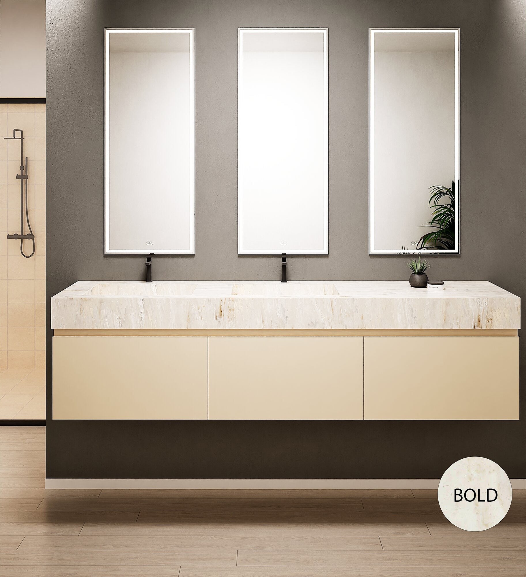 ALBA – Double Corian® Basin Unit with 3 Aligned Drawers - ROVALUX