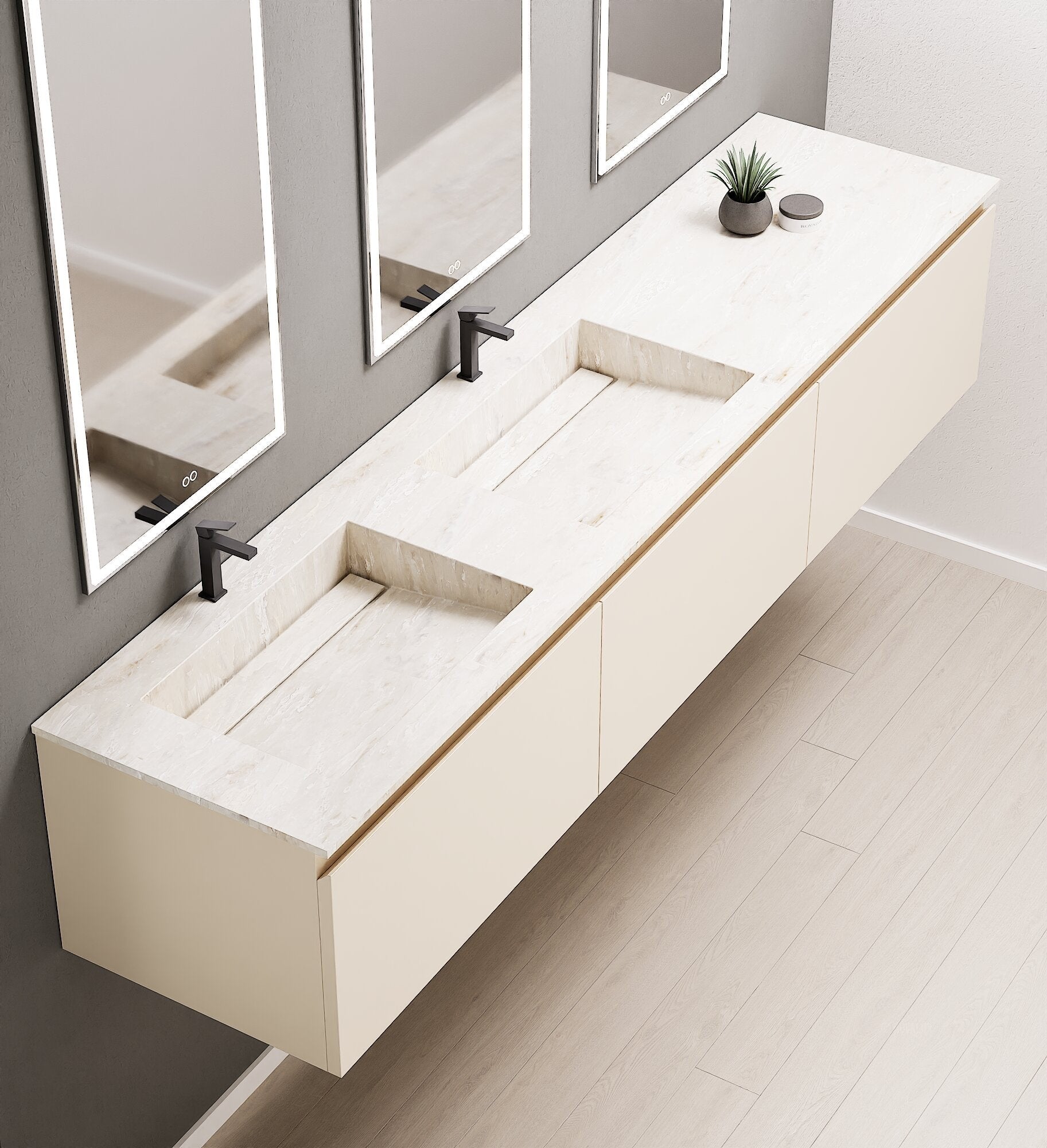 ALBA – Double Corian® Basin Unit with 3 Aligned Drawers - ROVALUX