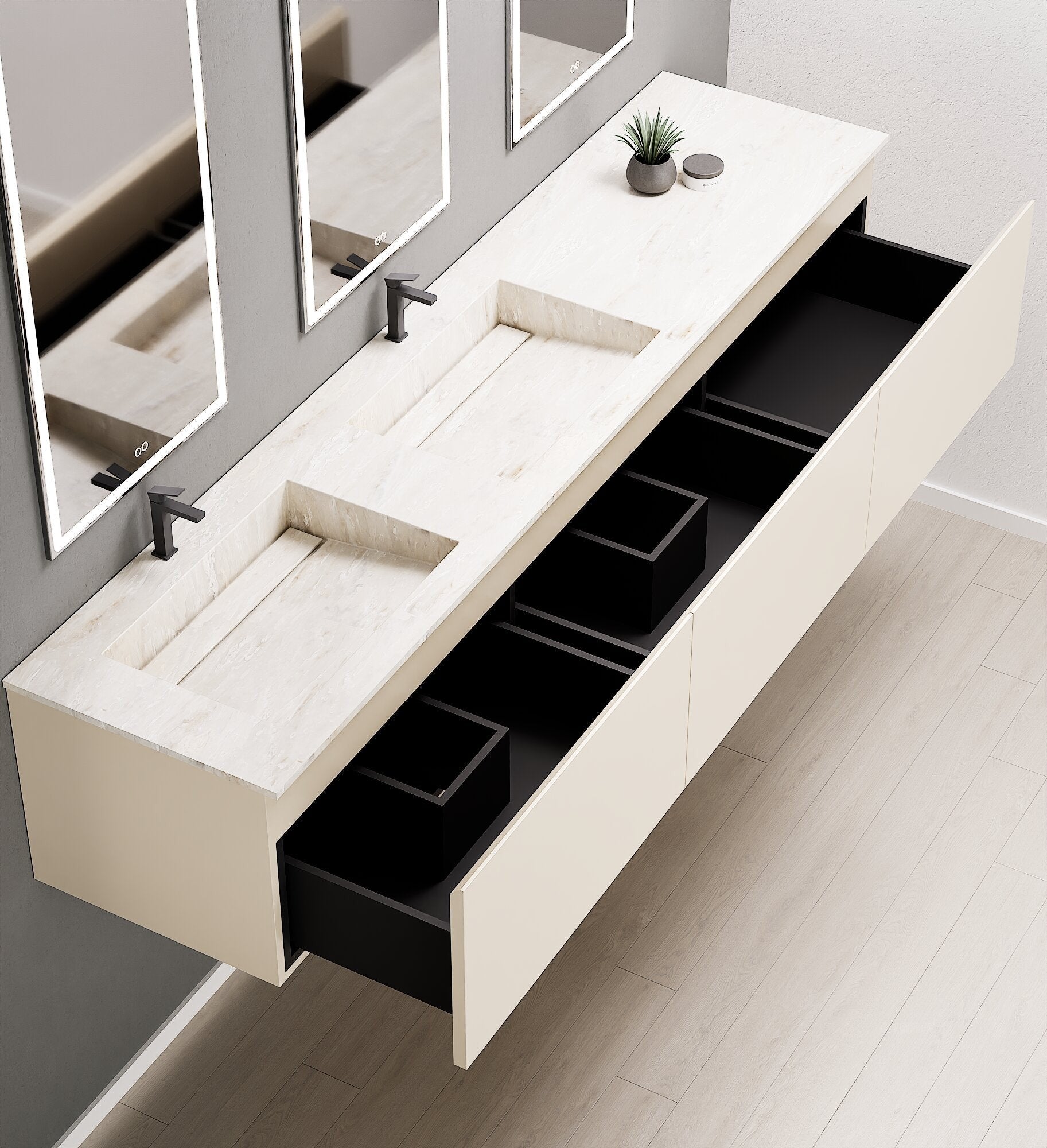 ALBA – Double Corian® Basin Unit with 3 Aligned Drawers - ROVALUX