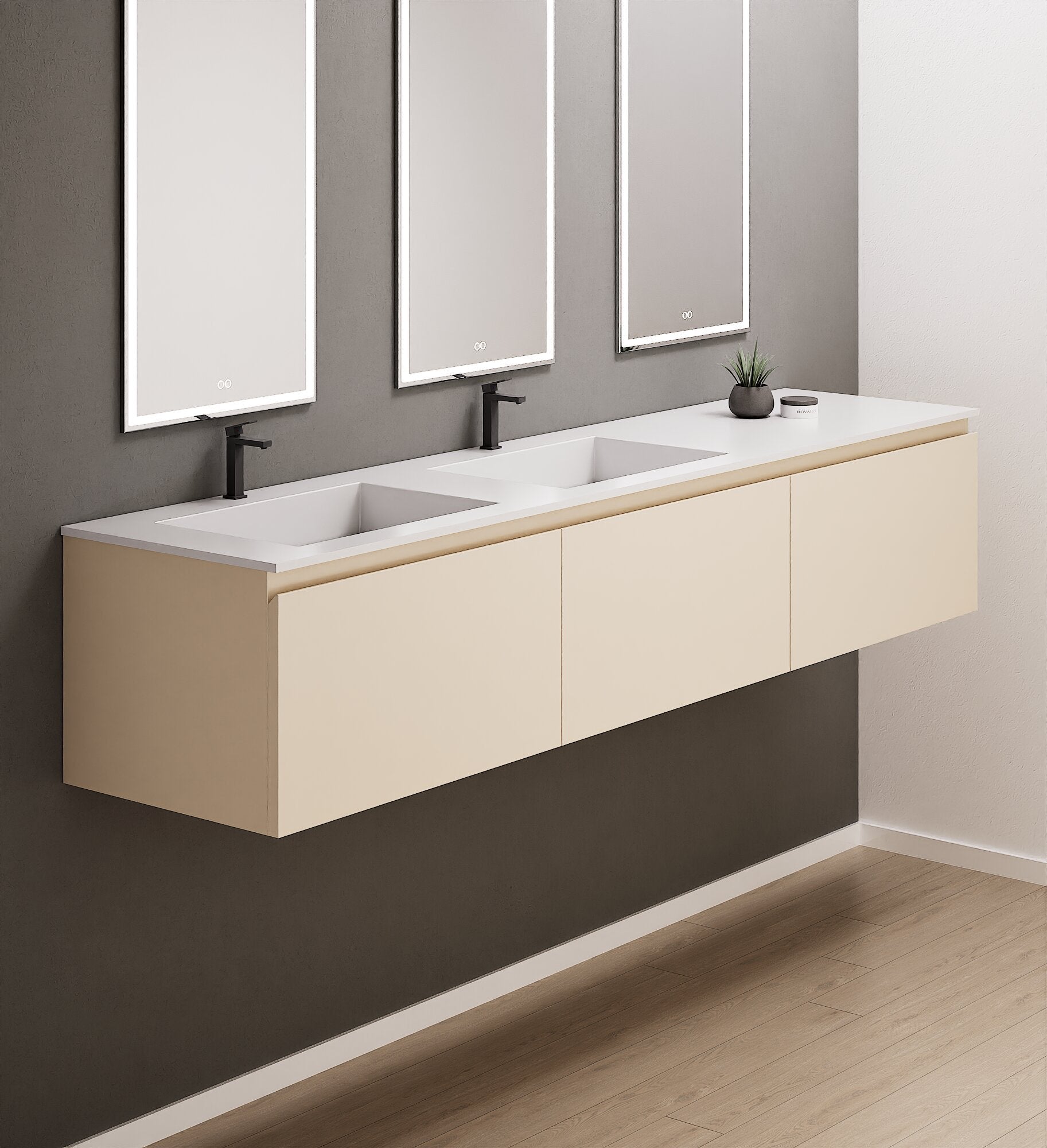 ALBA – Double Corian® Basin Unit with 3 Aligned Drawers - ROVALUX
