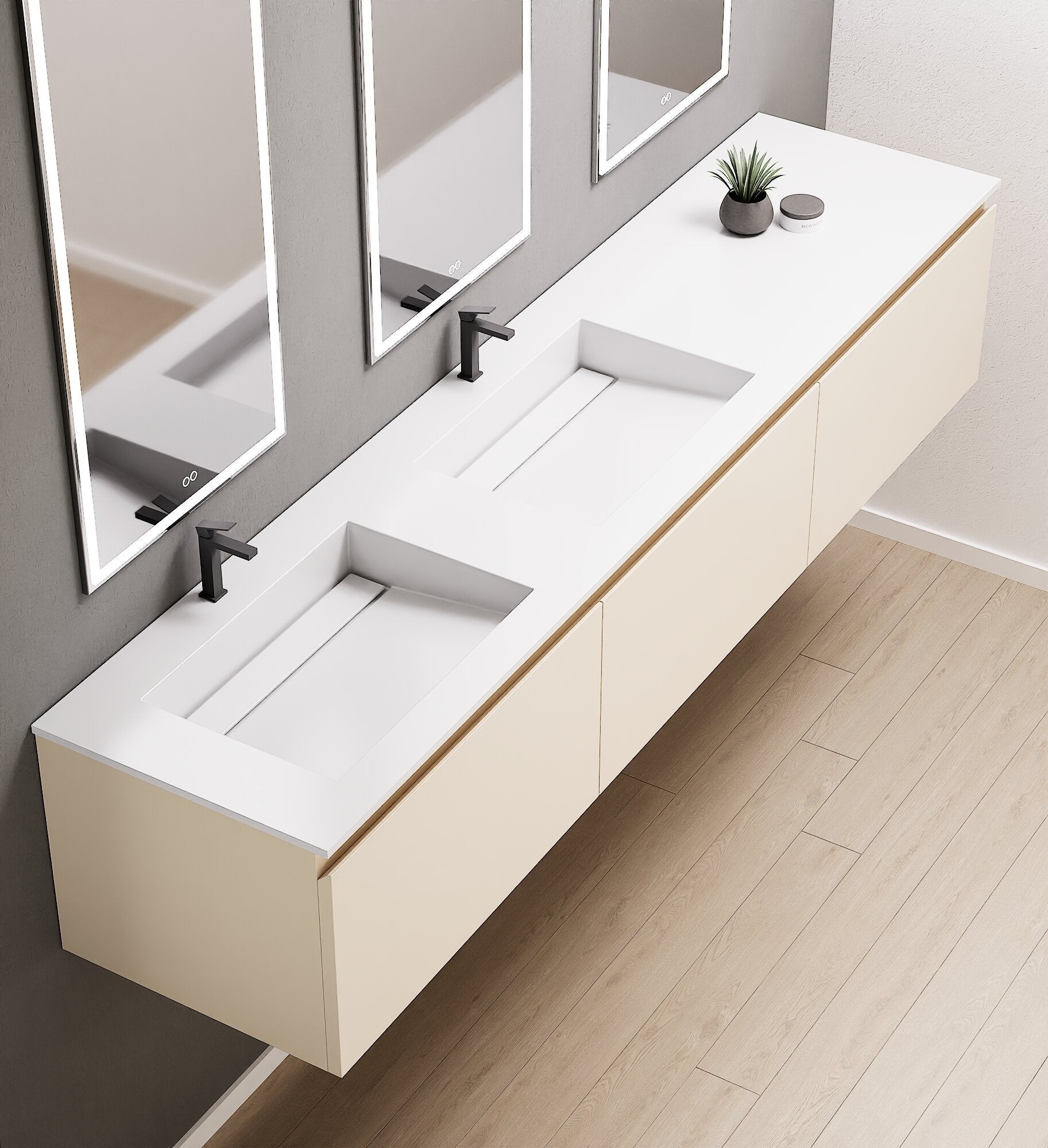 ALBA – Double Corian® Basin Unit with 3 Aligned Drawers - ROVALUX