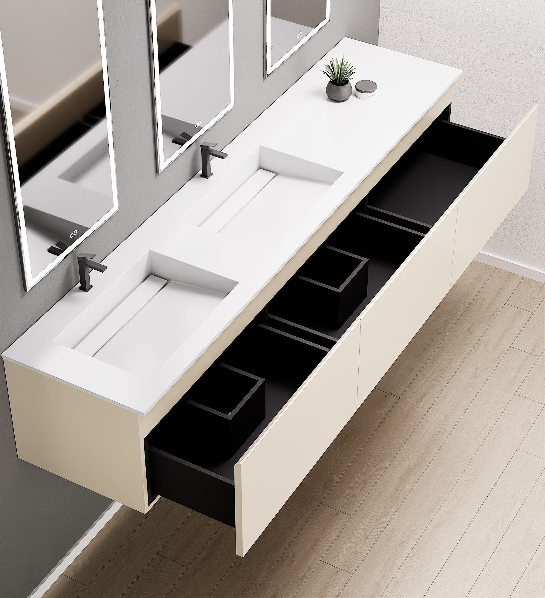 ALBA – Double Corian® Basin Unit with 3 Aligned Drawers - ROVALUX
