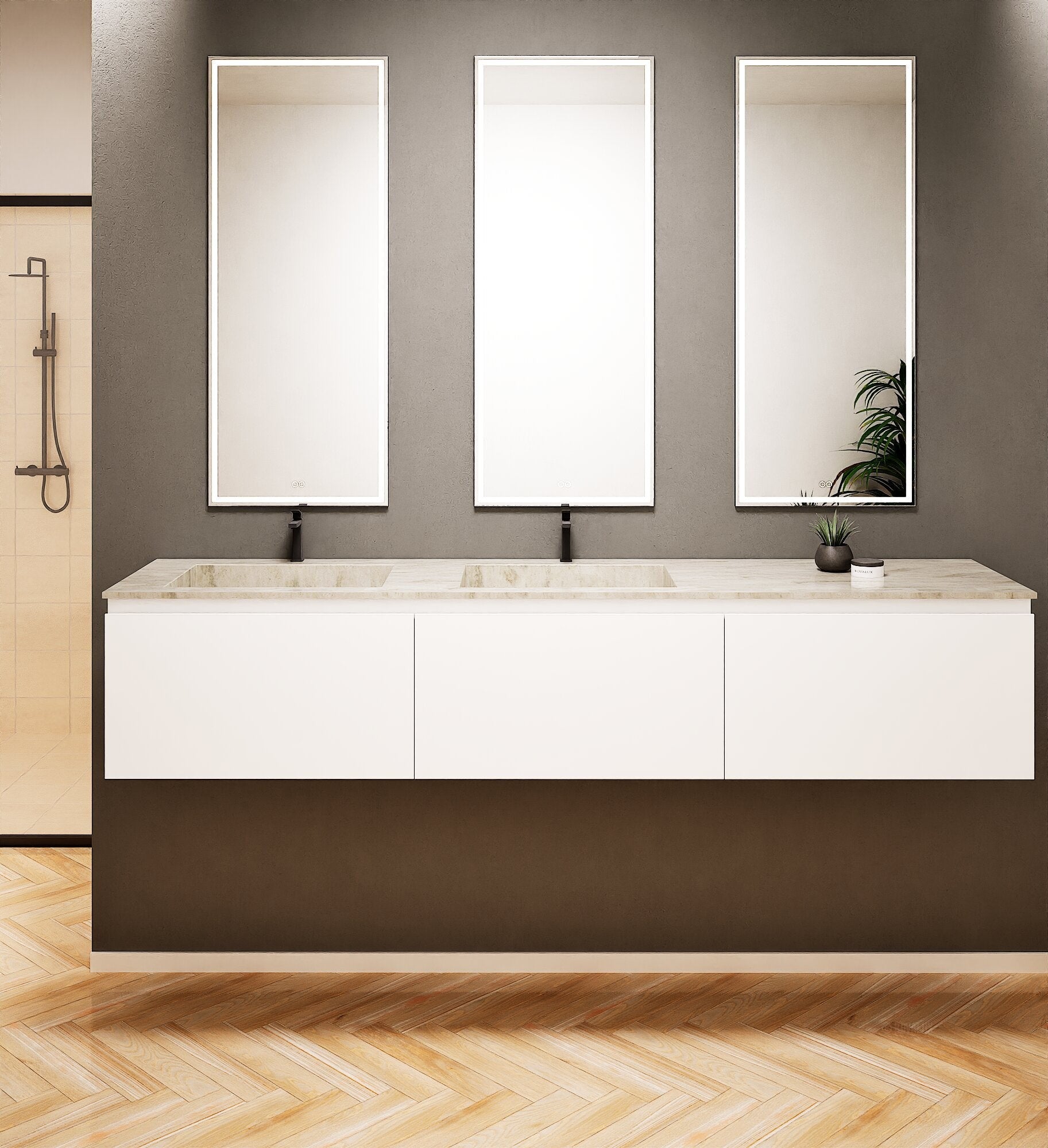ALBA – Double Corian® Basin Unit with 3 Aligned Drawers - ROVALUX