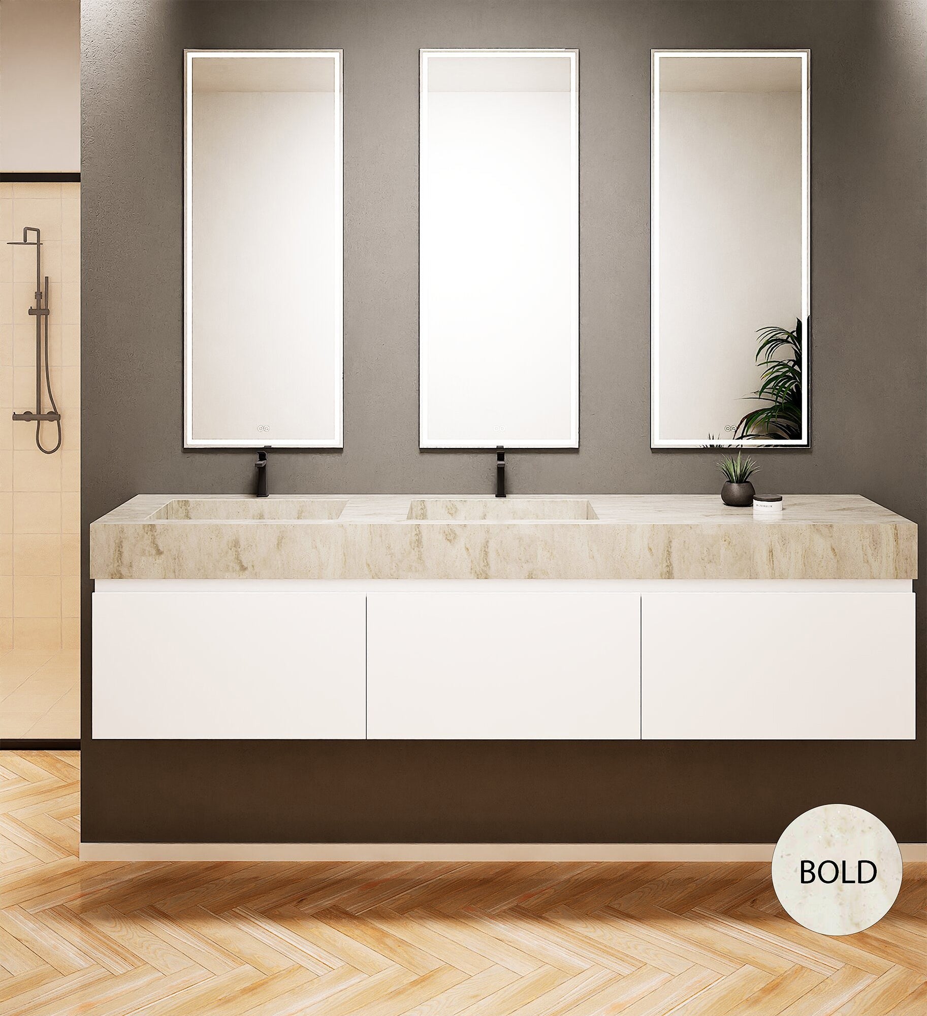 ALBA – Double Corian® Basin Unit with 3 Aligned Drawers - ROVALUX