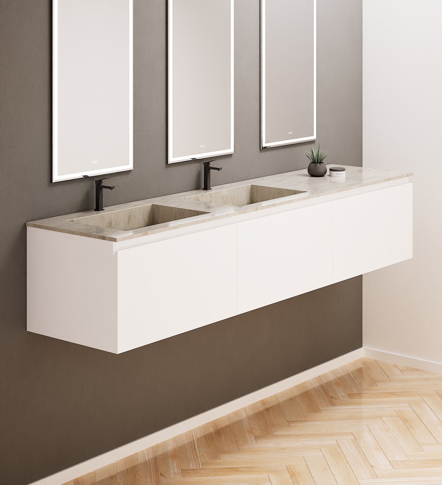 ALBA – Double Corian® Basin Unit with 3 Aligned Drawers - ROVALUX