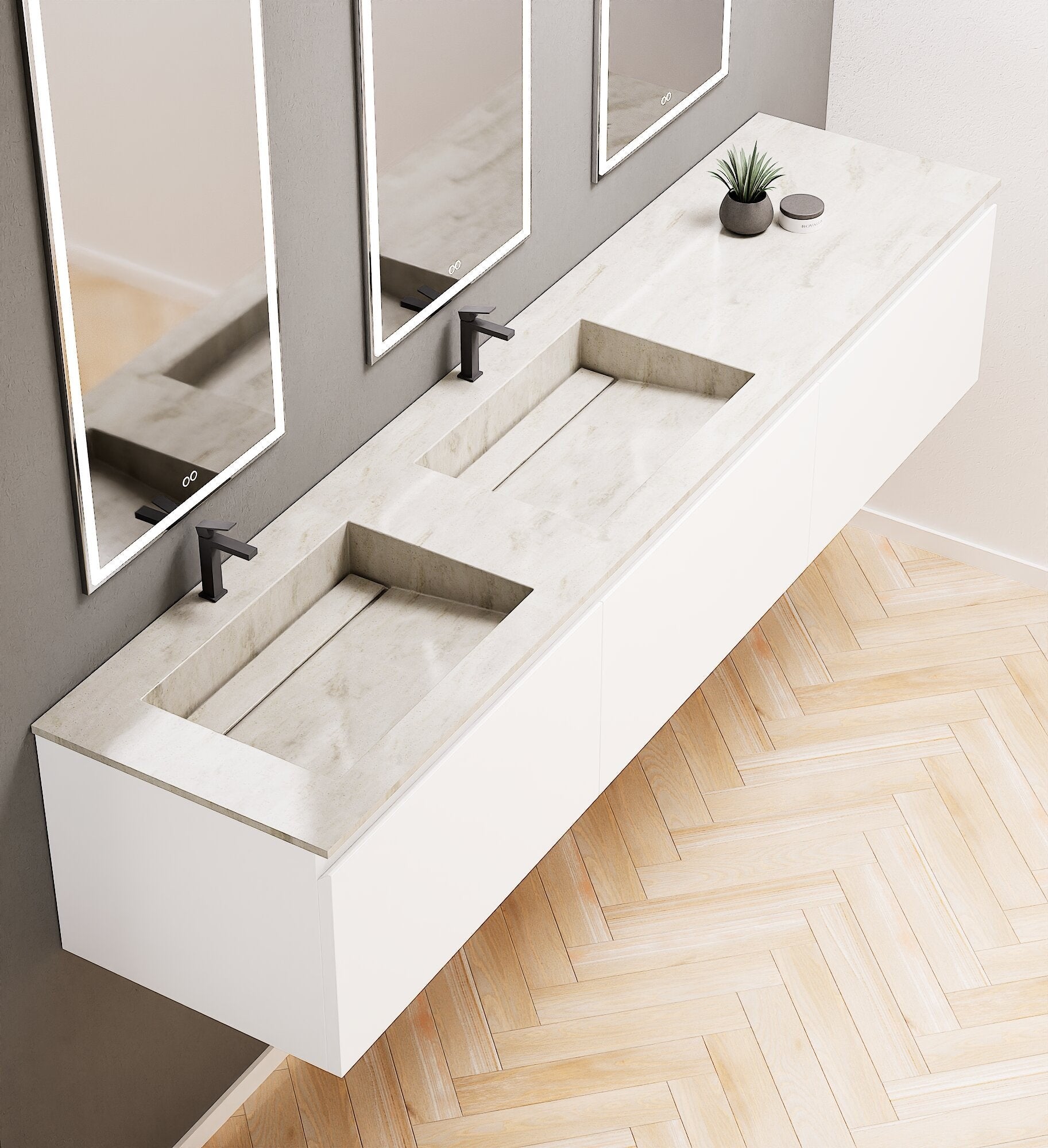 ALBA – Double Corian® Basin Unit with 3 Aligned Drawers - ROVALUX