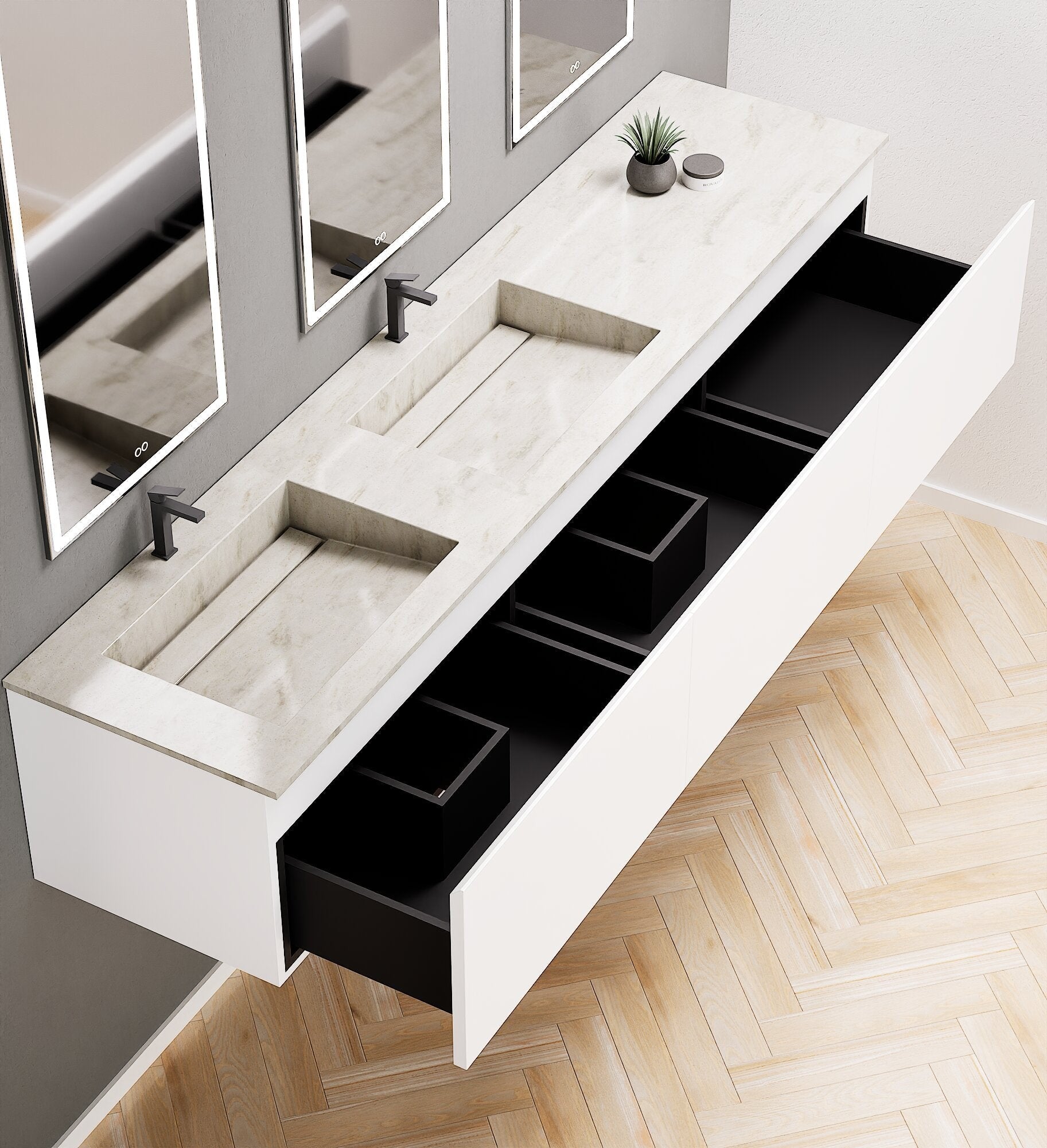 ALBA – Double Corian® Basin Unit with 3 Aligned Drawers - ROVALUX