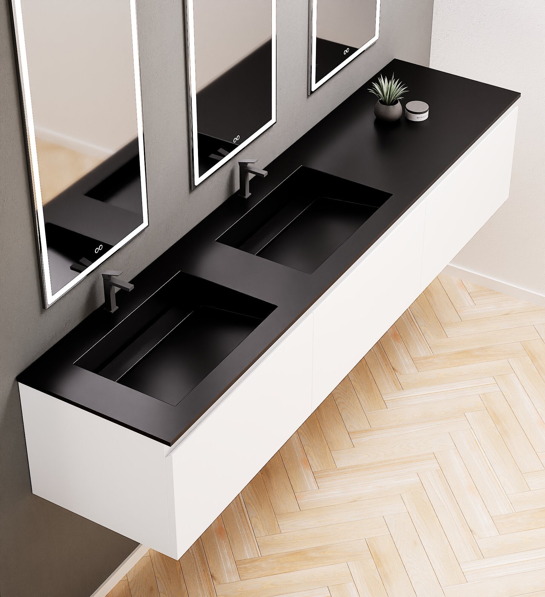 ALBA – Double Corian® Basin Unit with 3 Aligned Drawers - ROVALUX