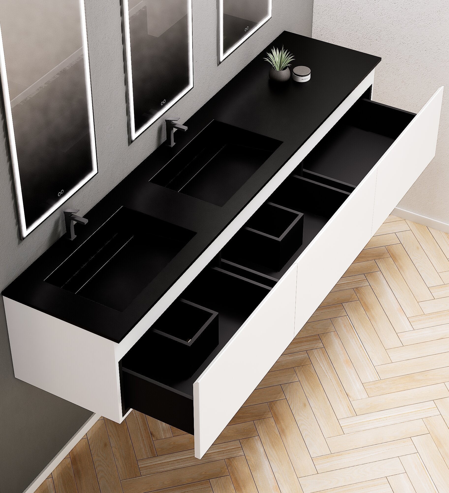 ALBA – Double Corian® Basin Unit with 3 Aligned Drawers - ROVALUX