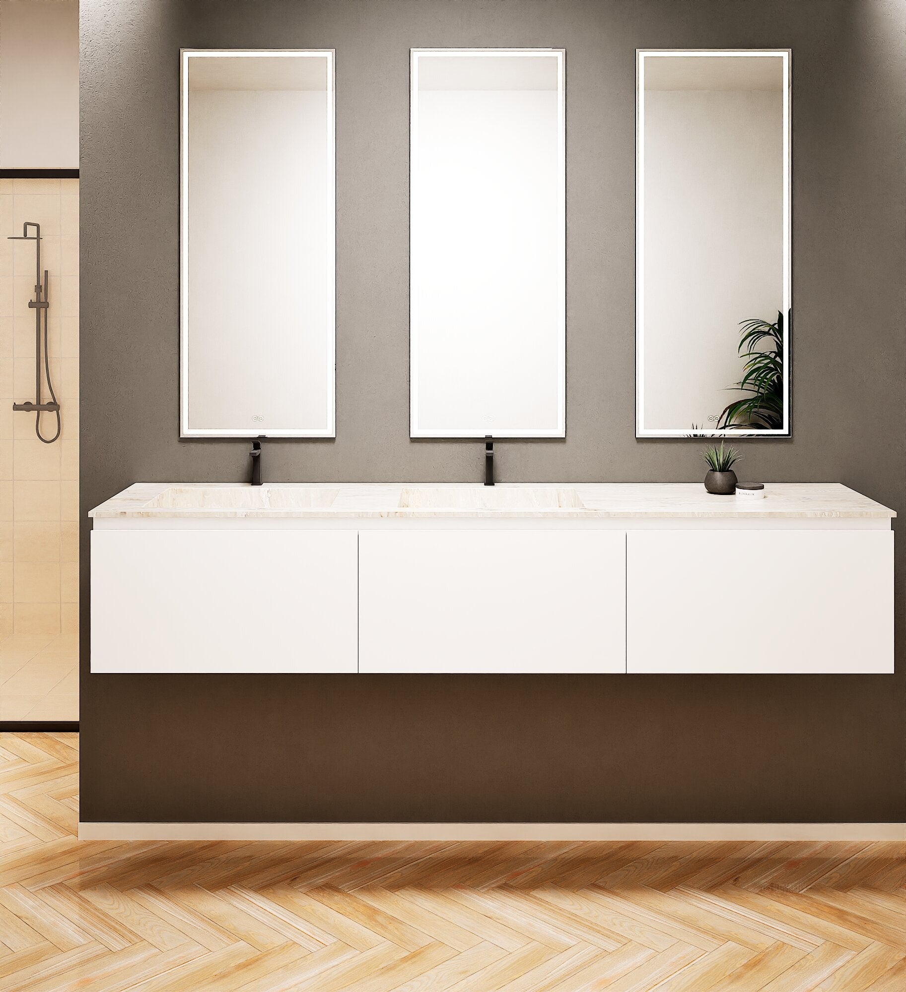 ALBA – Double Corian® Basin Unit with 3 Aligned Drawers - ROVALUX