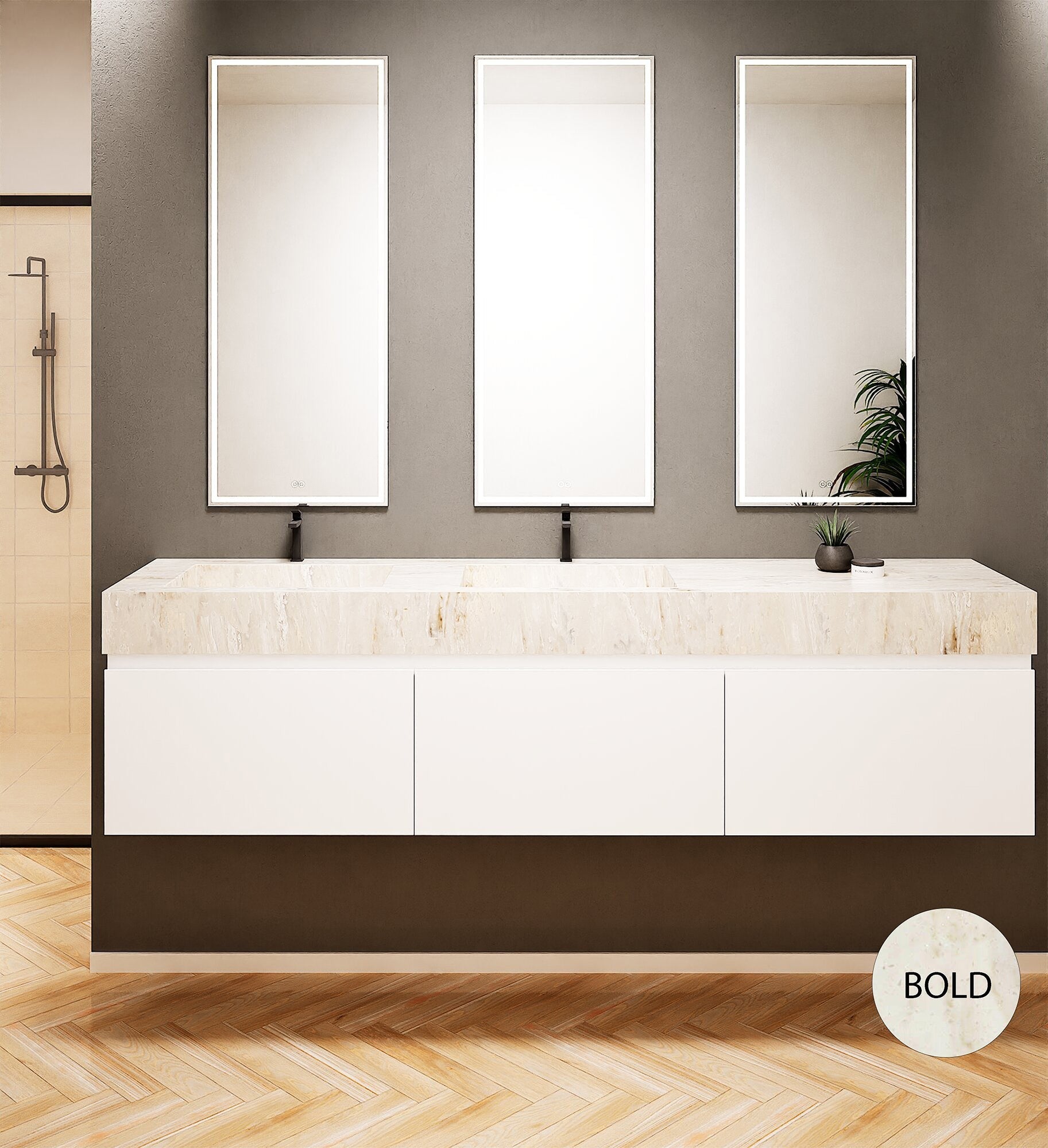 ALBA – Double Corian® Basin Unit with 3 Aligned Drawers - ROVALUX