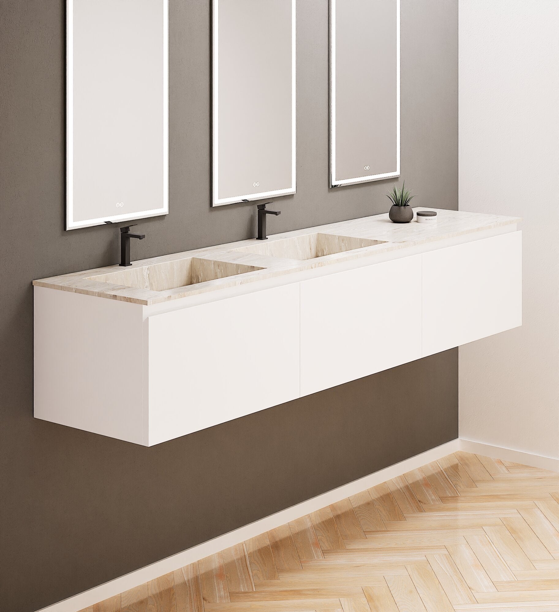 ALBA – Double Corian® Basin Unit with 3 Aligned Drawers - ROVALUX