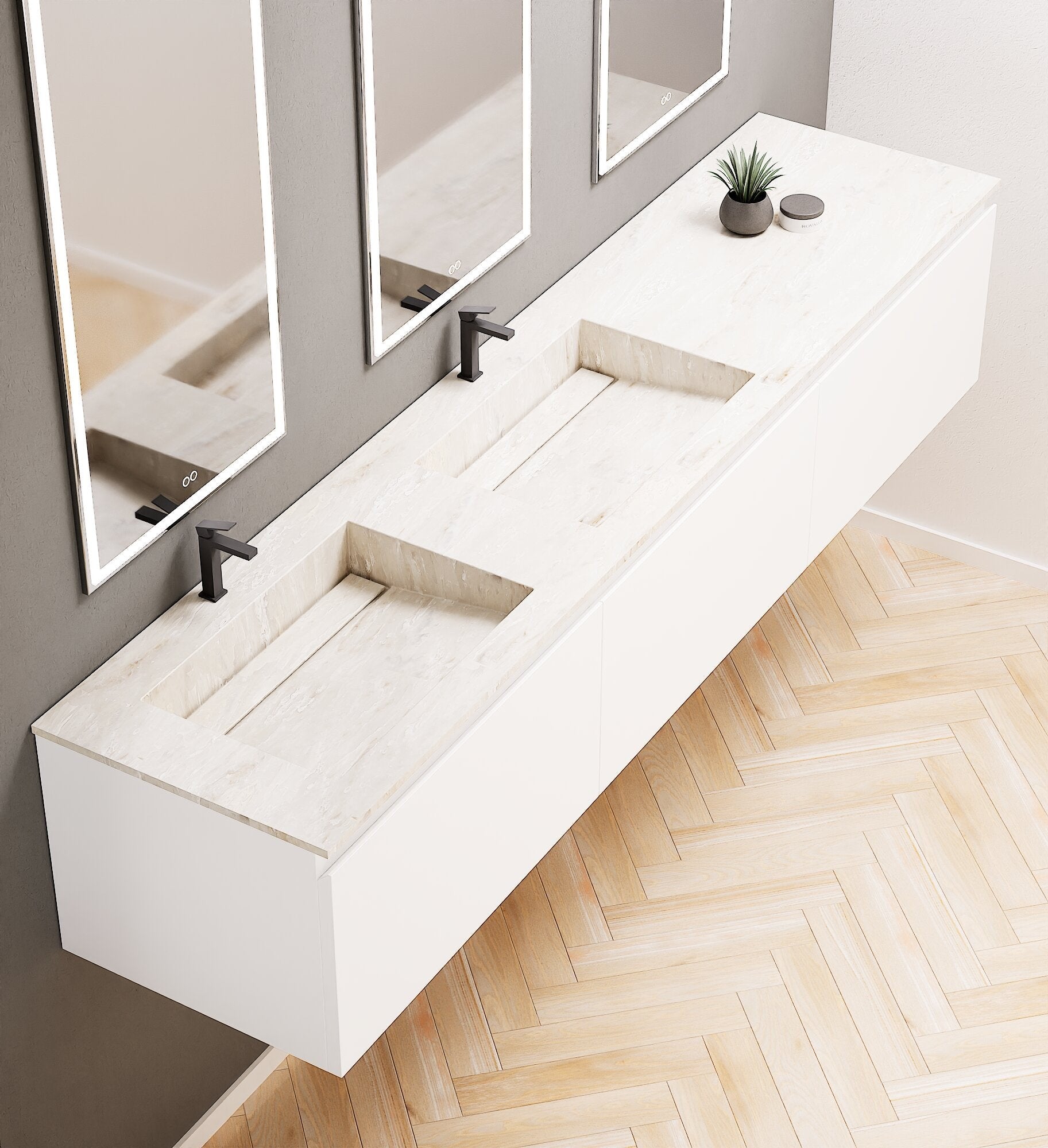 ALBA – Double Corian® Basin Unit with 3 Aligned Drawers - ROVALUX