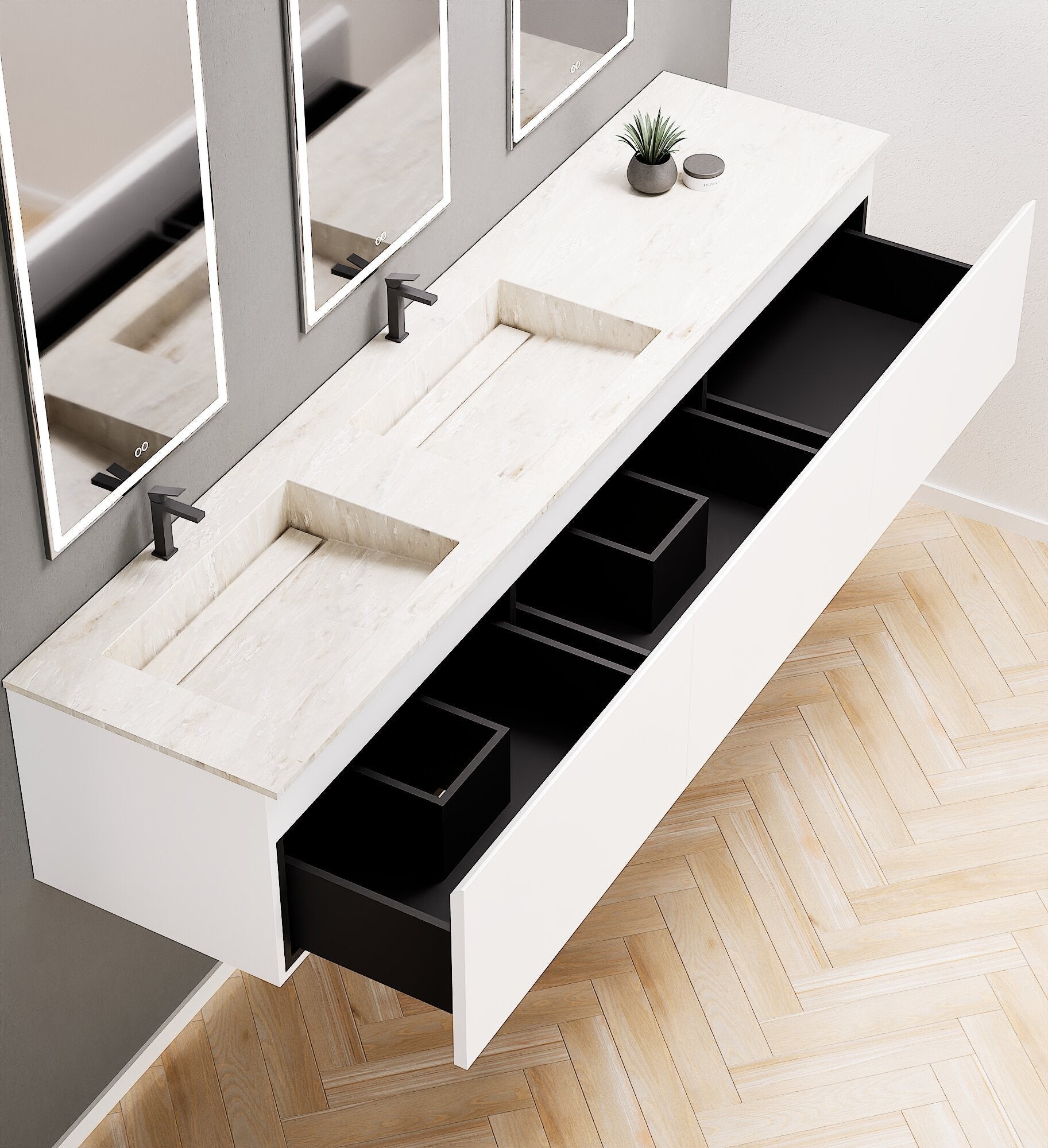 ALBA – Double Corian® Basin Unit with 3 Aligned Drawers - ROVALUX