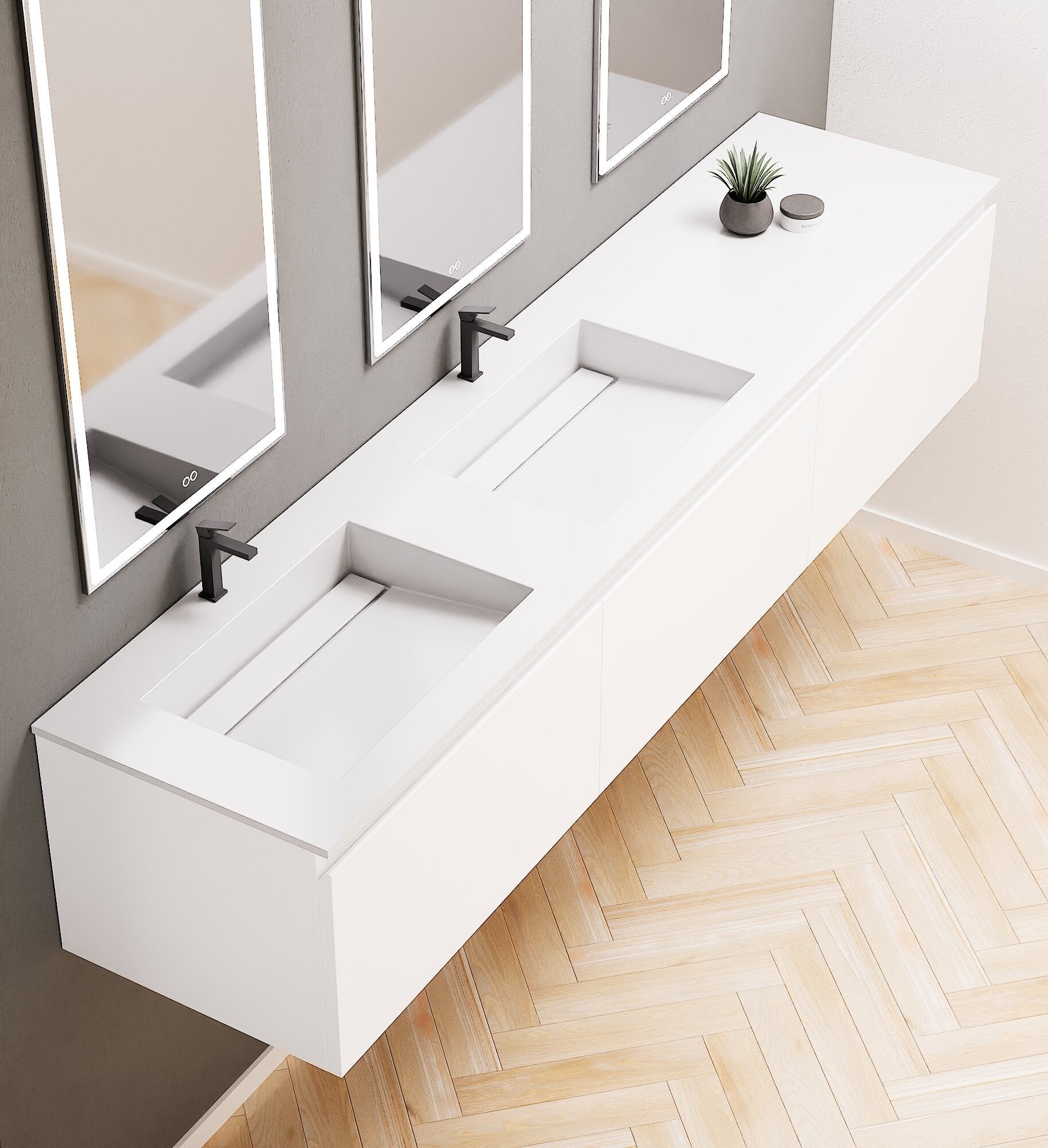 ALBA – Double Corian® Basin Unit with 3 Aligned Drawers - ROVALUX