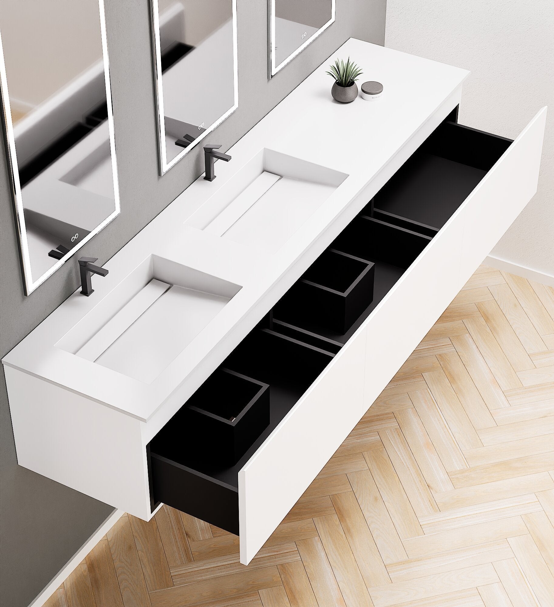 ALBA – Double Corian® Basin Unit with 3 Aligned Drawers - ROVALUX