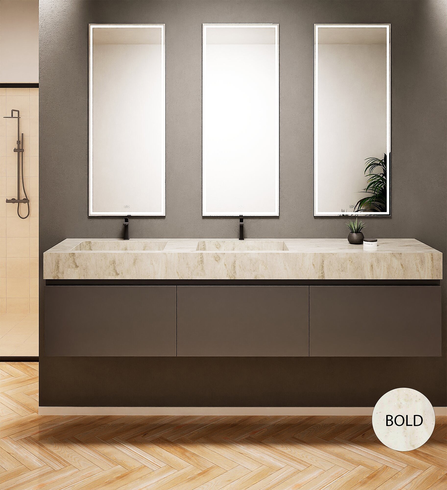 ALBA – Double Corian® Basin Unit with 3 Aligned Drawers - ROVALUX