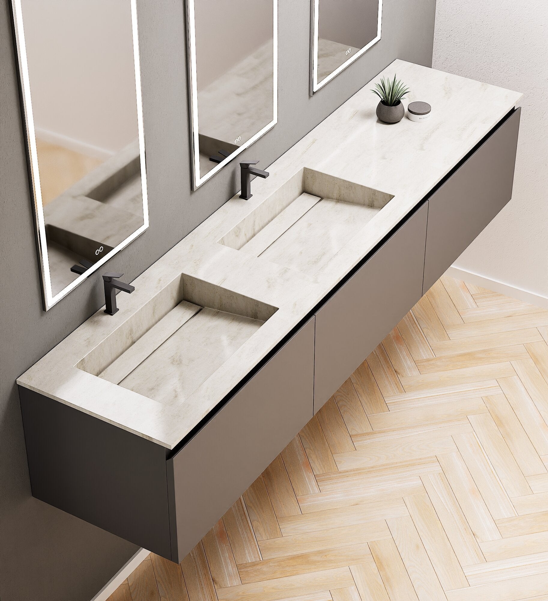 ALBA – Double Corian® Basin Unit with 3 Aligned Drawers - ROVALUX