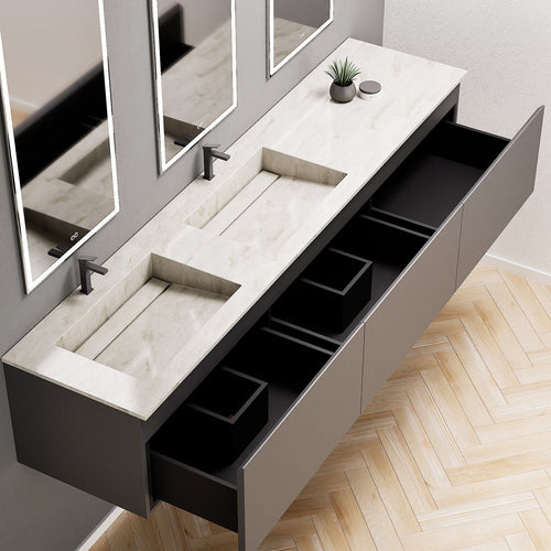 ALBA – Double Corian® Basin Unit with 3 Aligned Drawers - ROVALUX