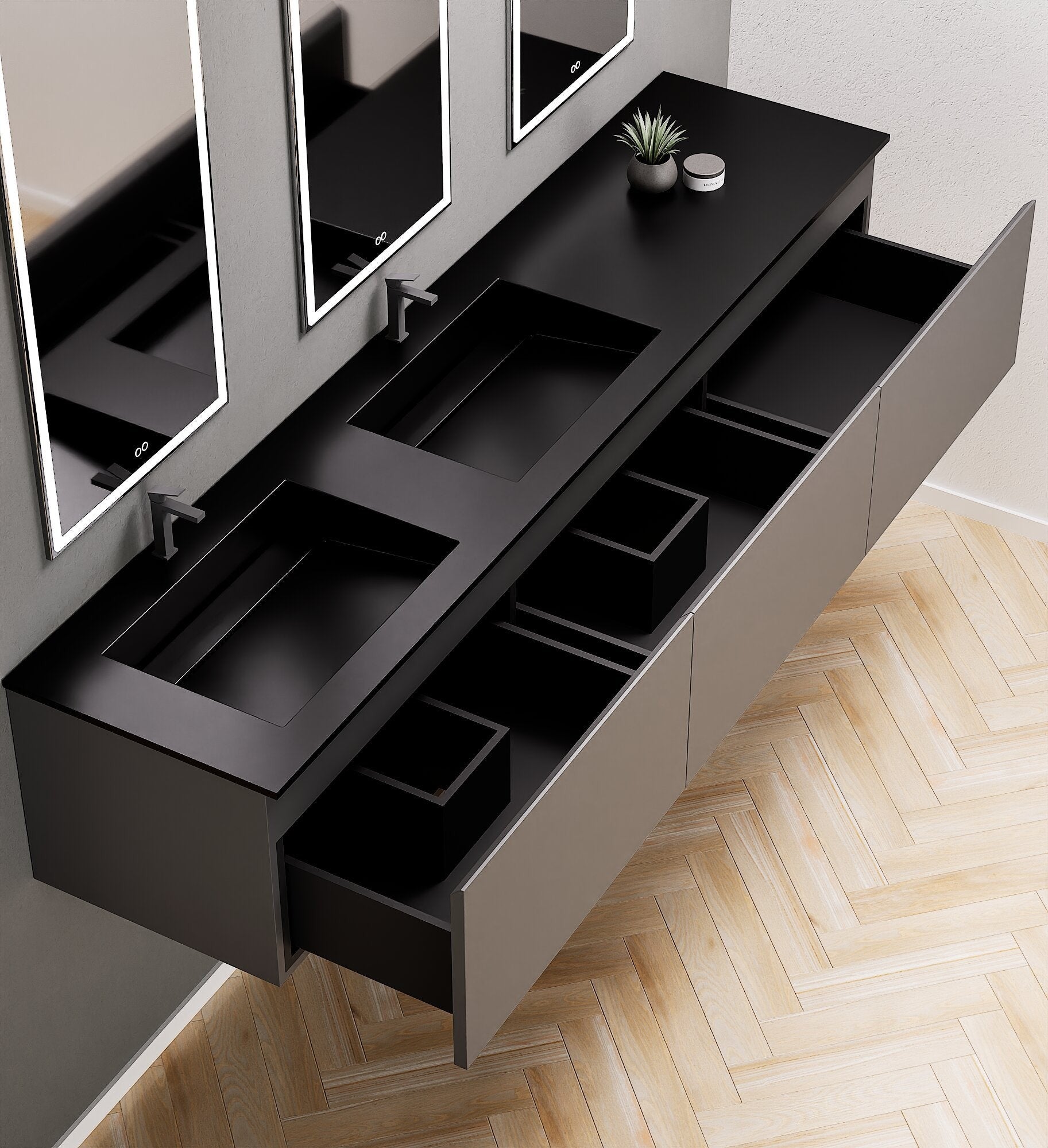 ALBA – Double Corian® Basin Unit with 3 Aligned Drawers - ROVALUX