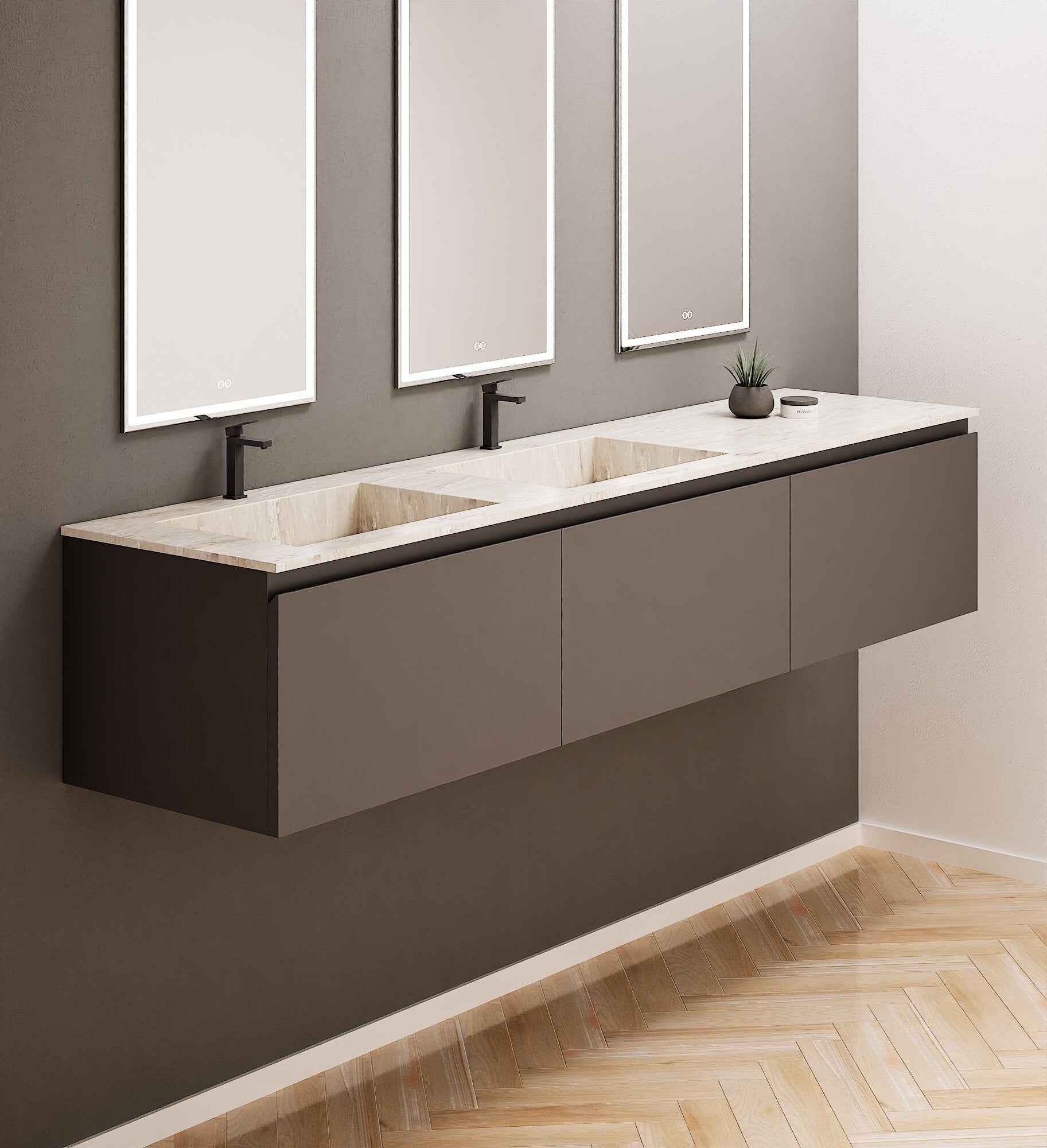 ALBA – Double Corian® Basin Unit with 3 Aligned Drawers - ROVALUX